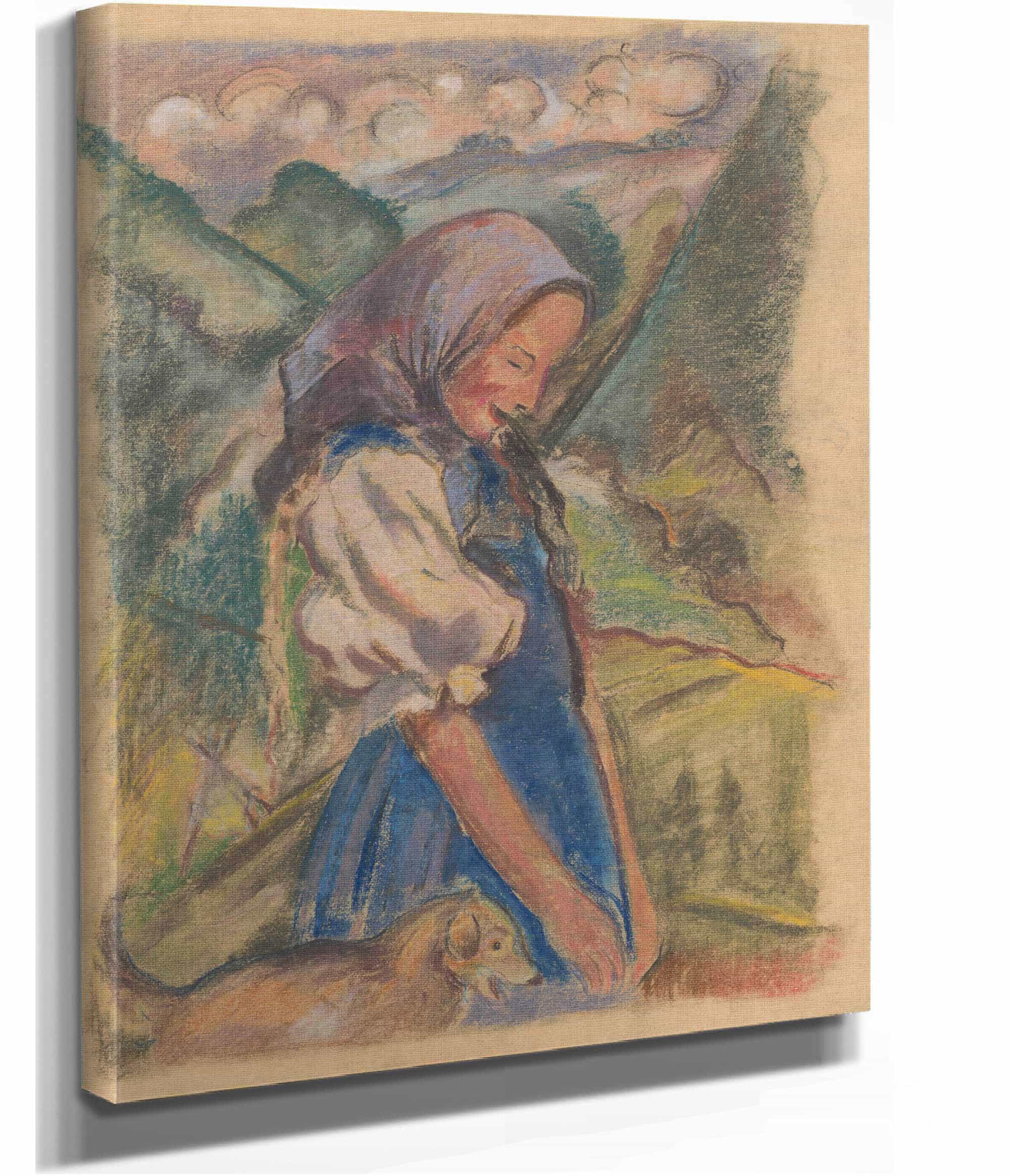 Girl With A Dog In A Landscape by Arnold Peter Weisz Kubincan - Image 2