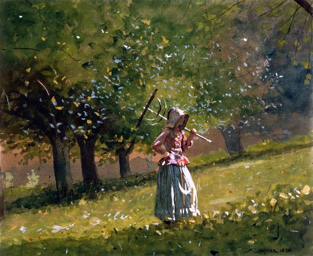 Girl With Hay Rake Painting Winslow Homer Canvas Art - Image 5
