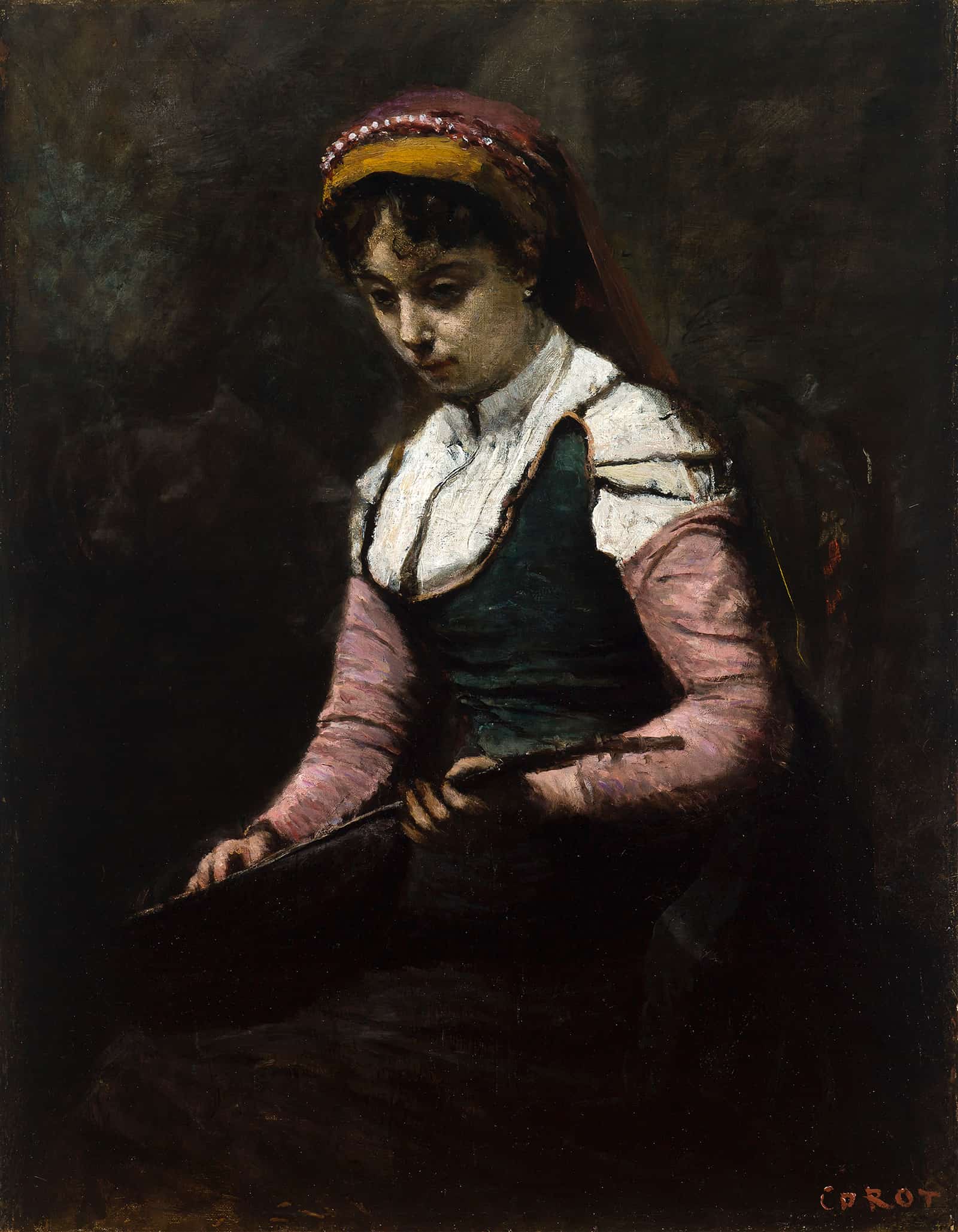 Girl With Mandolin by Jean Baptiste Camille Corot