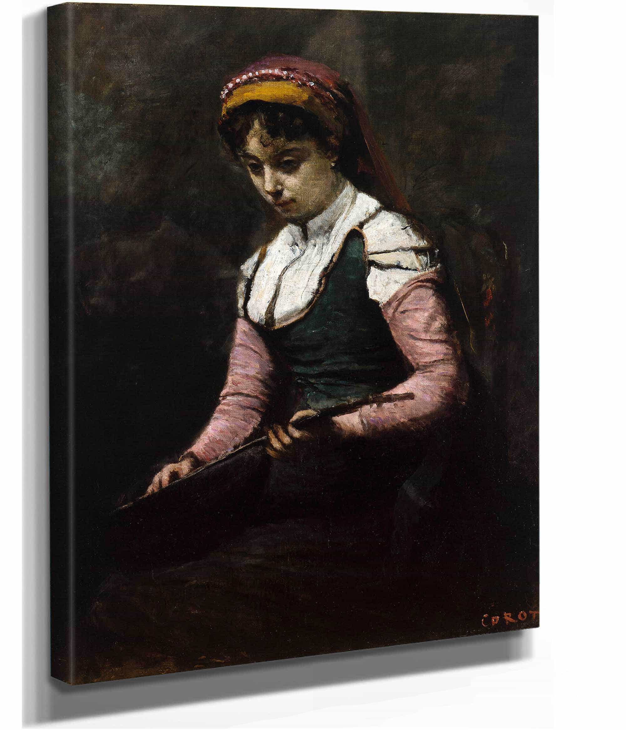 Girl With Mandolin by Jean Baptiste Camille Corot - Image 2