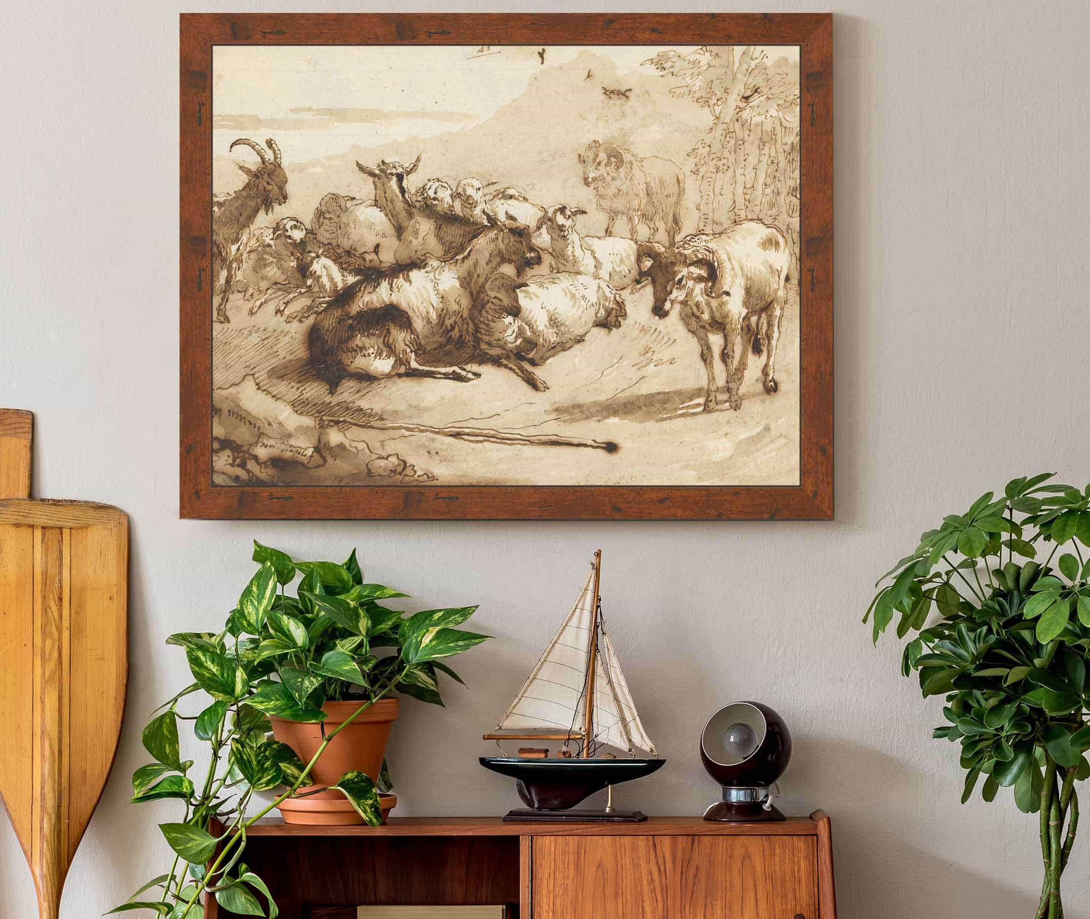 Goats And Sheep In A Landscape  by Giovanni Domenico Tiepolo - Image 2