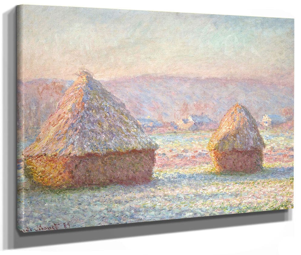 Grainstacks, White Frost Effect By Claude Monet