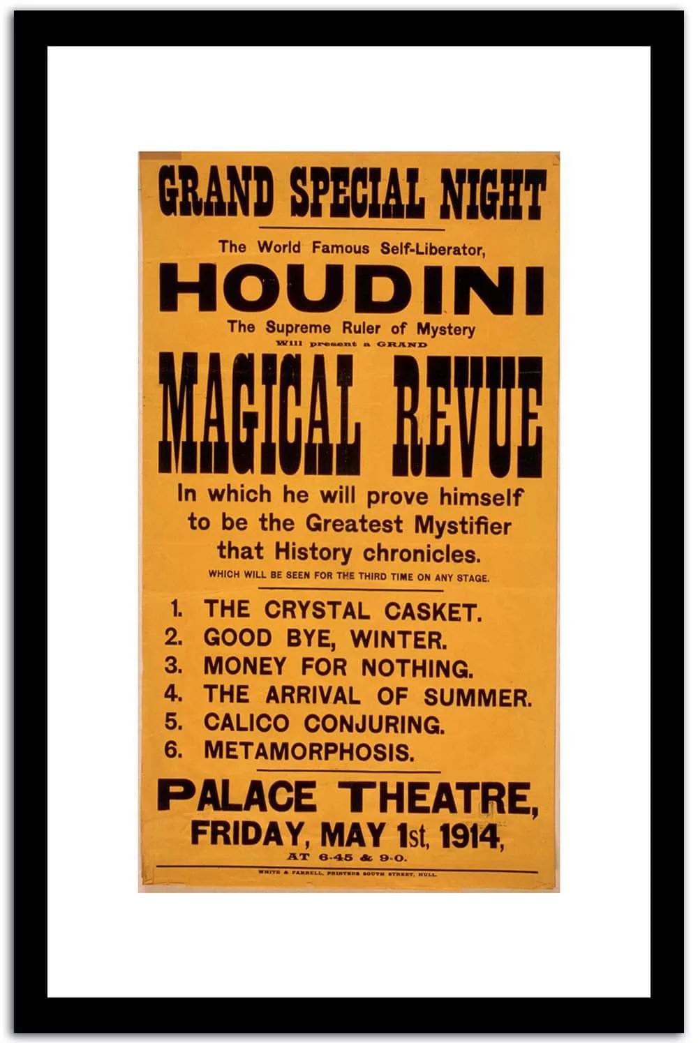 Grand Special Night Houdini Magical  Vintage Circus Poster