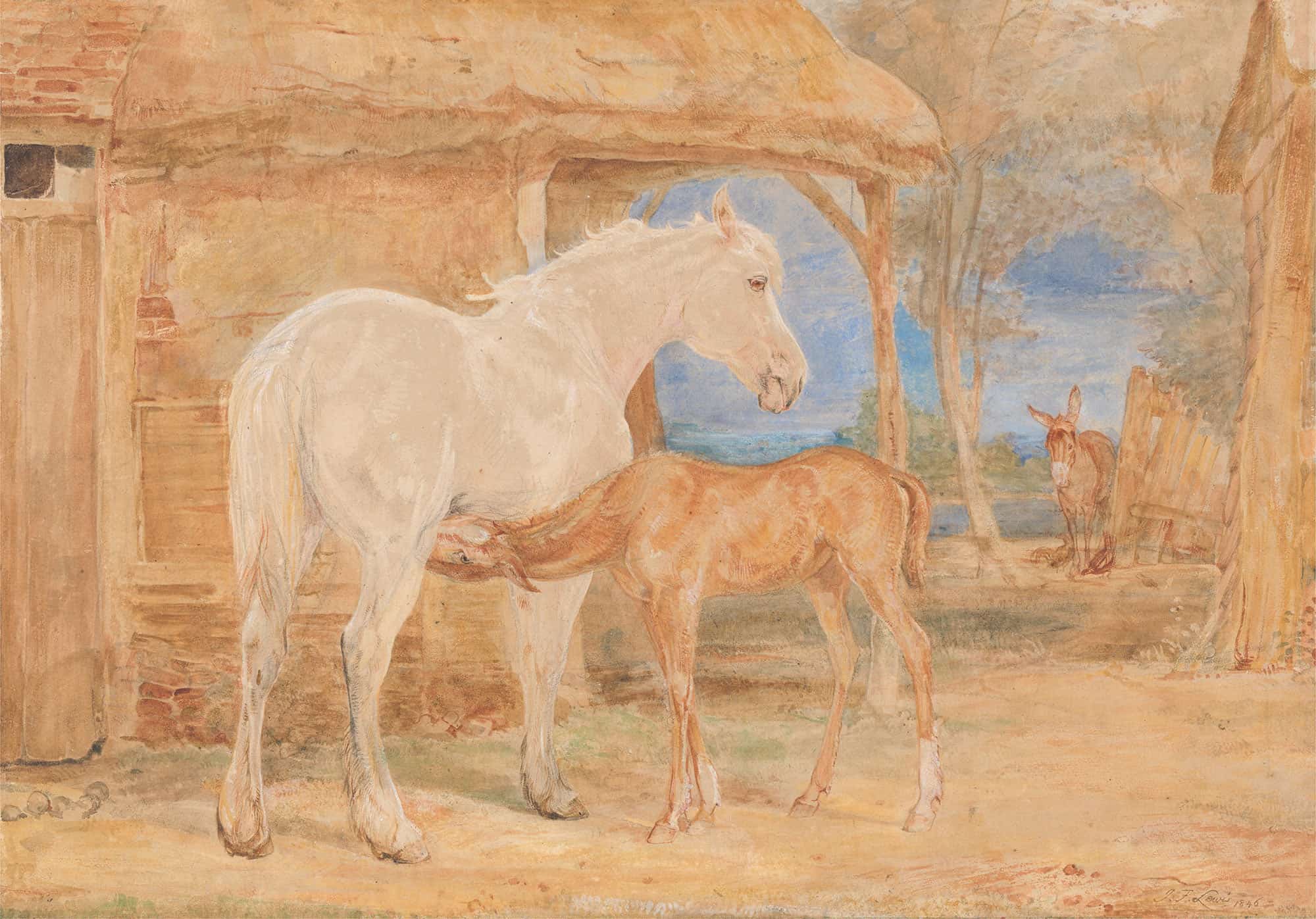 Gray Mare And A Chestnut Foal by John Frederick Lewis