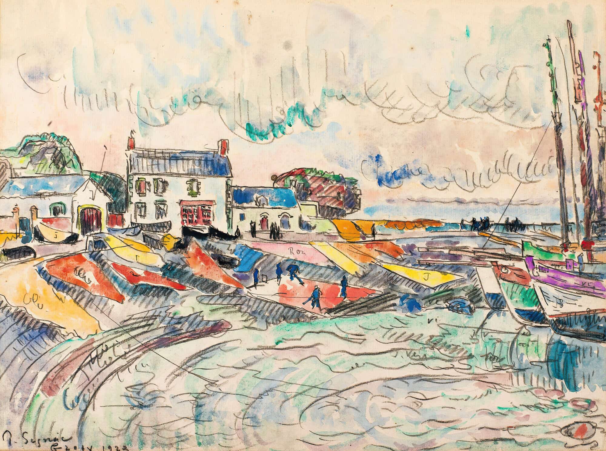 Groix Le Nettoyage Des Voiles by Paul Signac