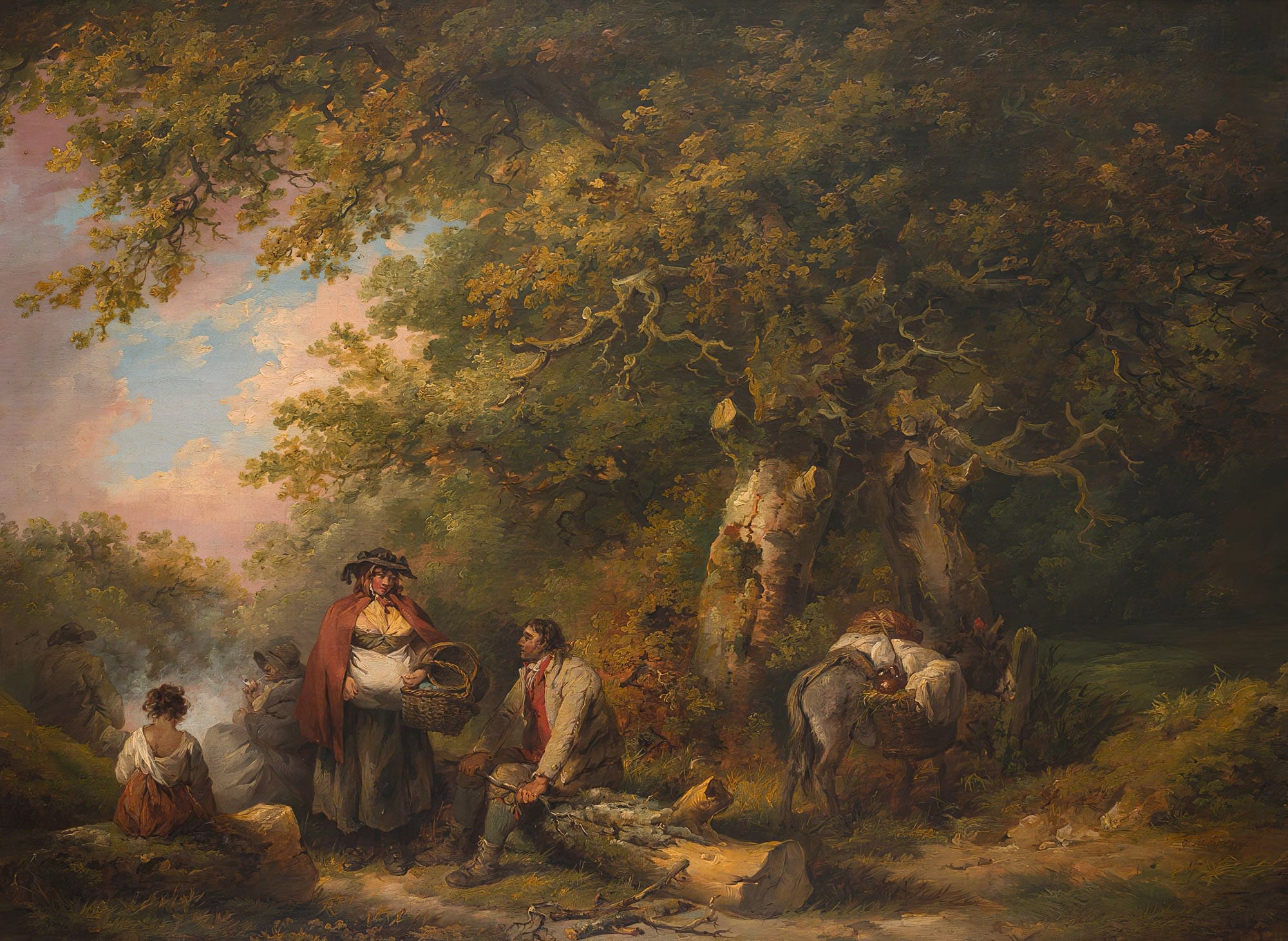 Gypsy Encampment With Seated Man Breaking Firewood by George Morland - Image 2