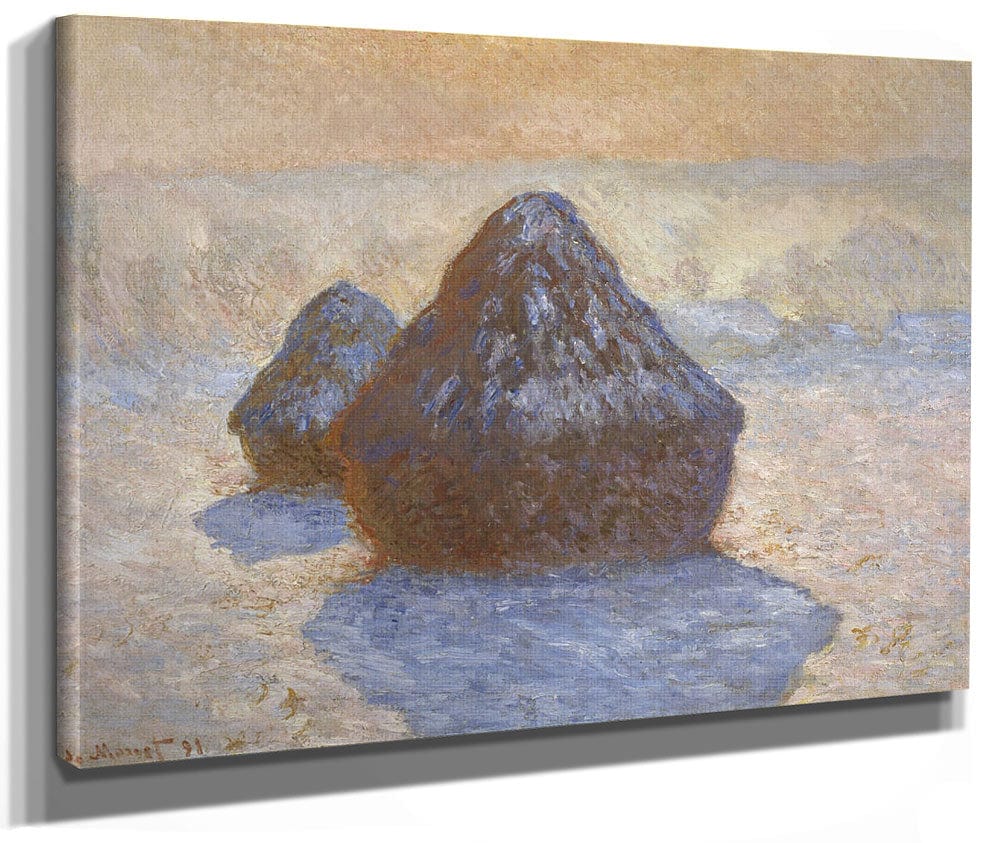 Haystacks Snow Effect By Claude Monet
