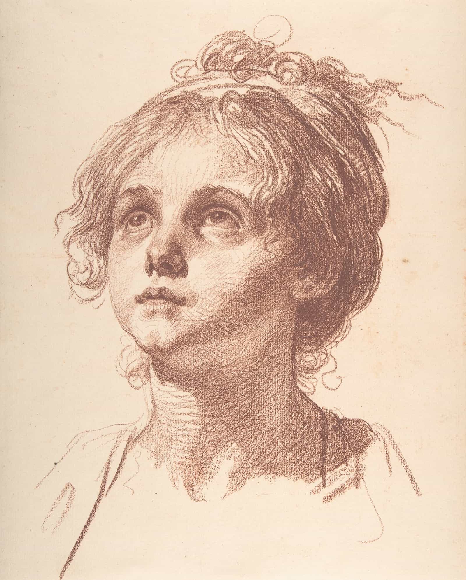Head Of A Girl Looking Up by Jean Baptiste Greuze - Image 2