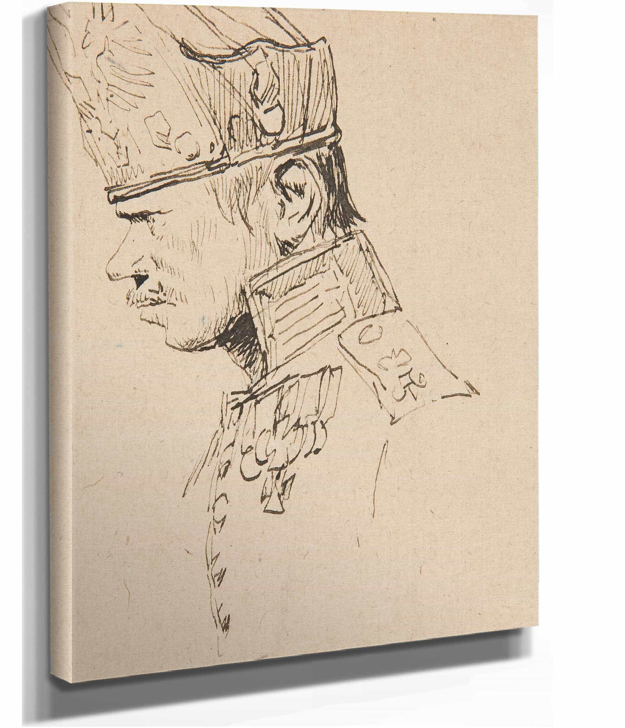 Head Of A Grenadier In Profile by Jean Baptiste Edouard Detaille