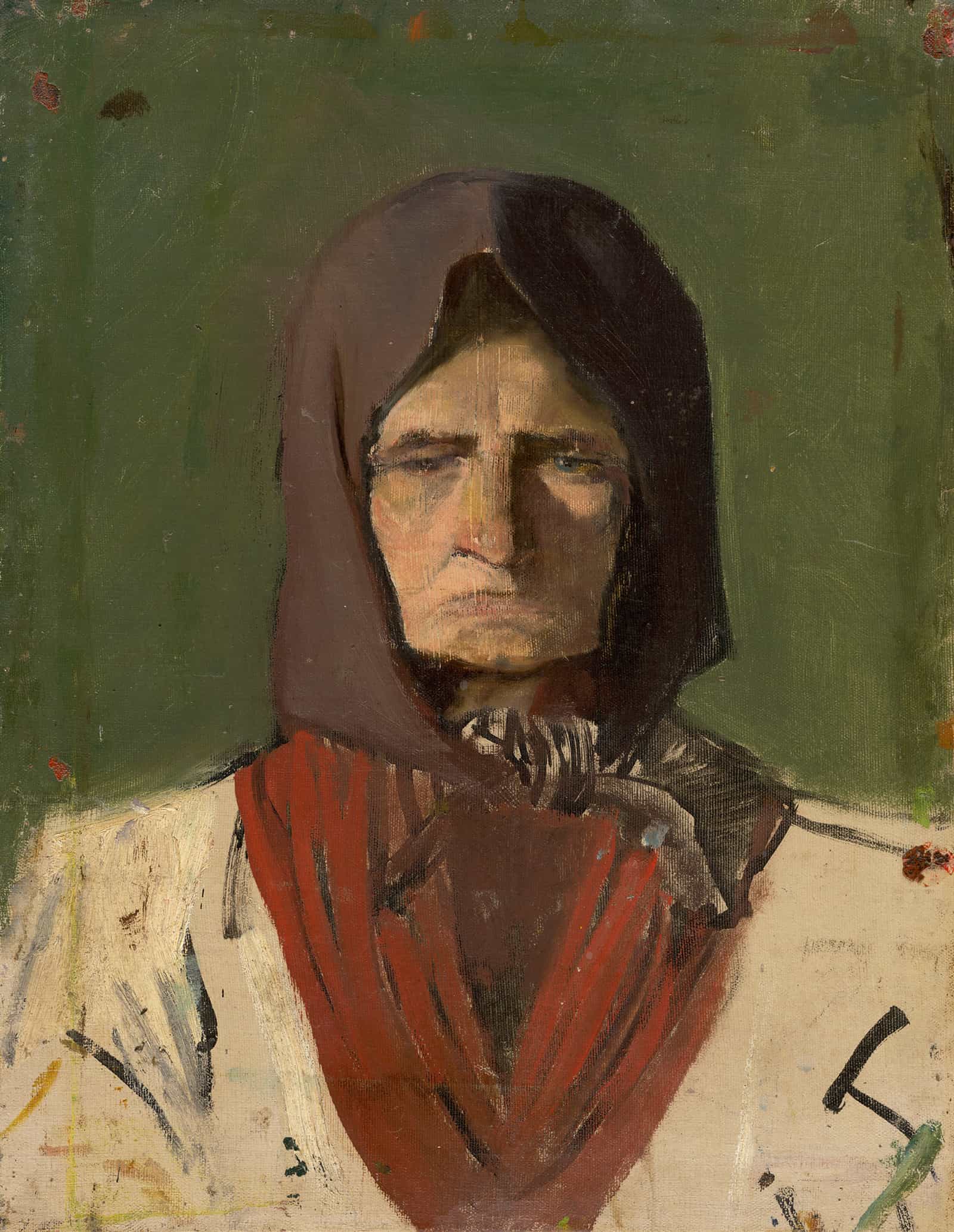 Head Of A Villager In A Dark Scarf by Ladislav Mednyanszky
