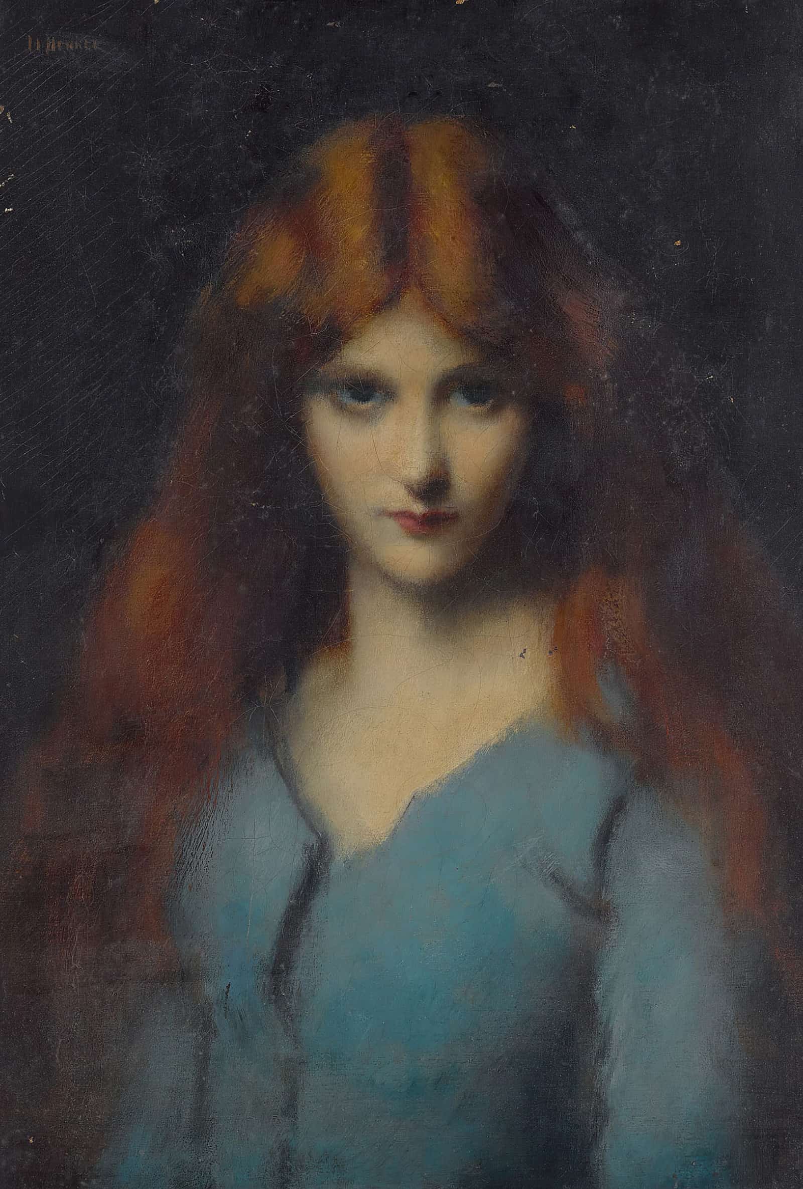 Head Of A Young Girl In A Blue Dress by Jean Jacques Henner - Image 2