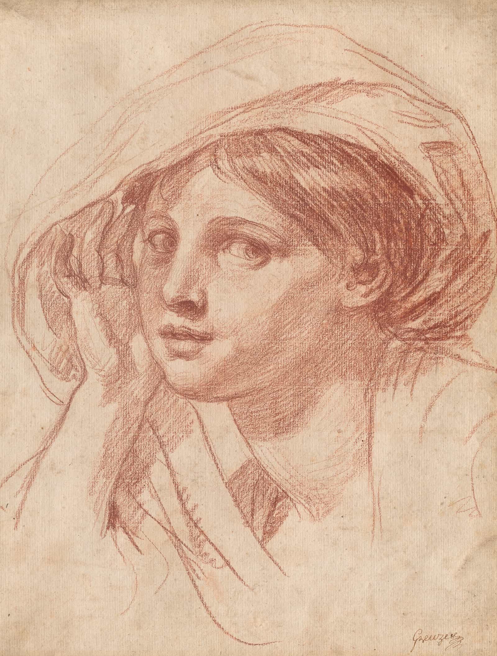 Head Of A Young Woman by Jean Baptiste Greuze - Image 2