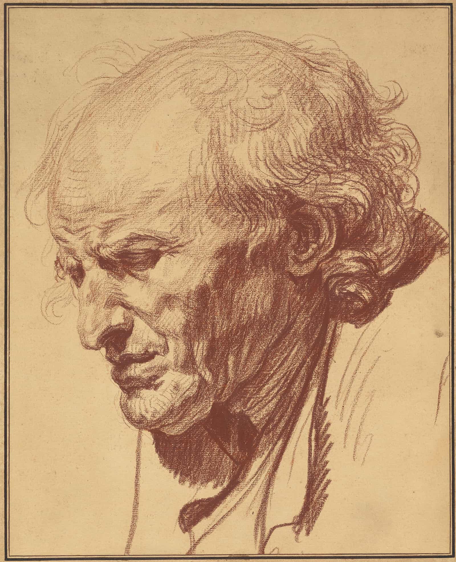 Head Of An Old Man by Jean Baptiste Greuze - Image 2