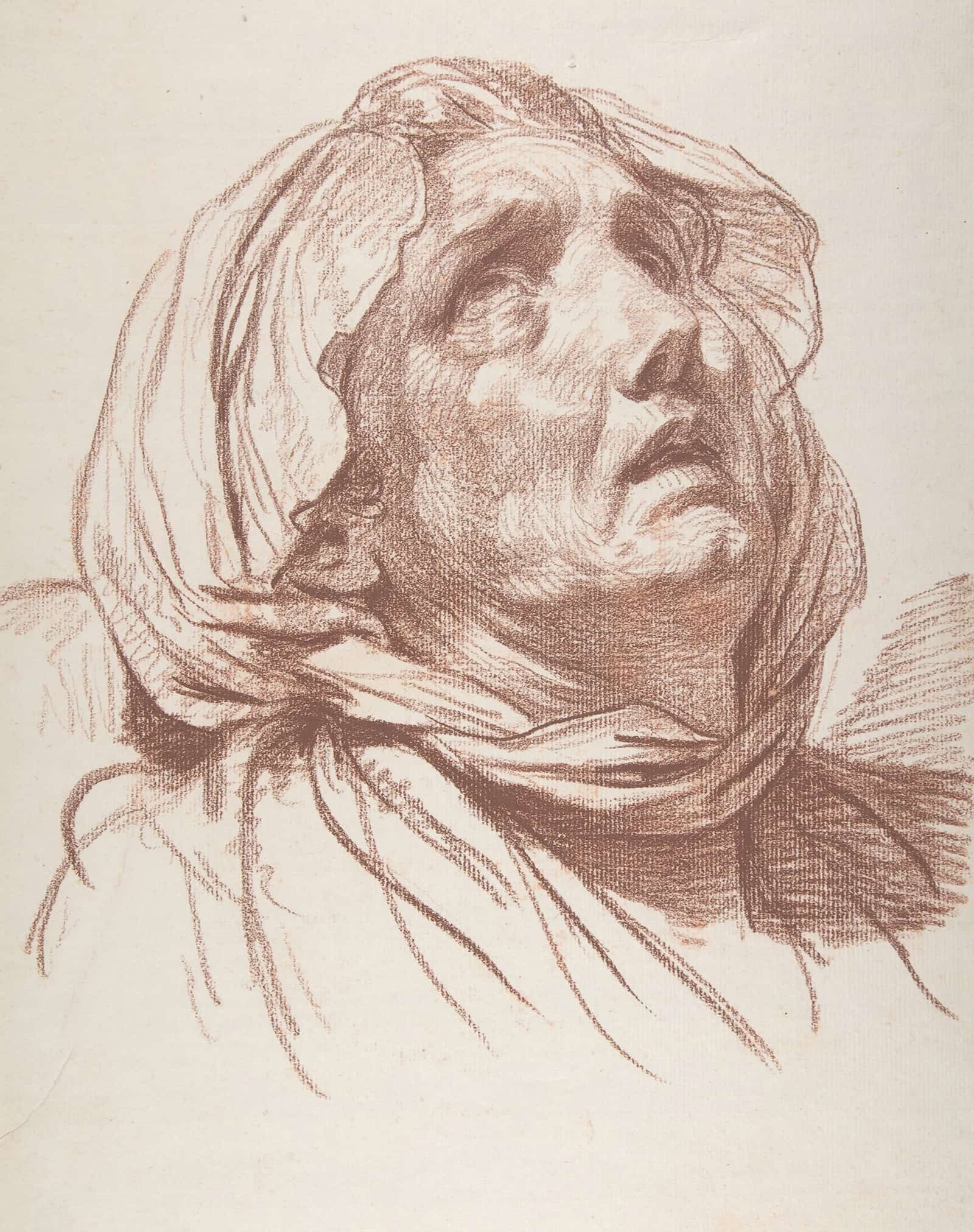 Head Of An Old Woman Looking Up by Jean Baptiste Greuze - Image 2