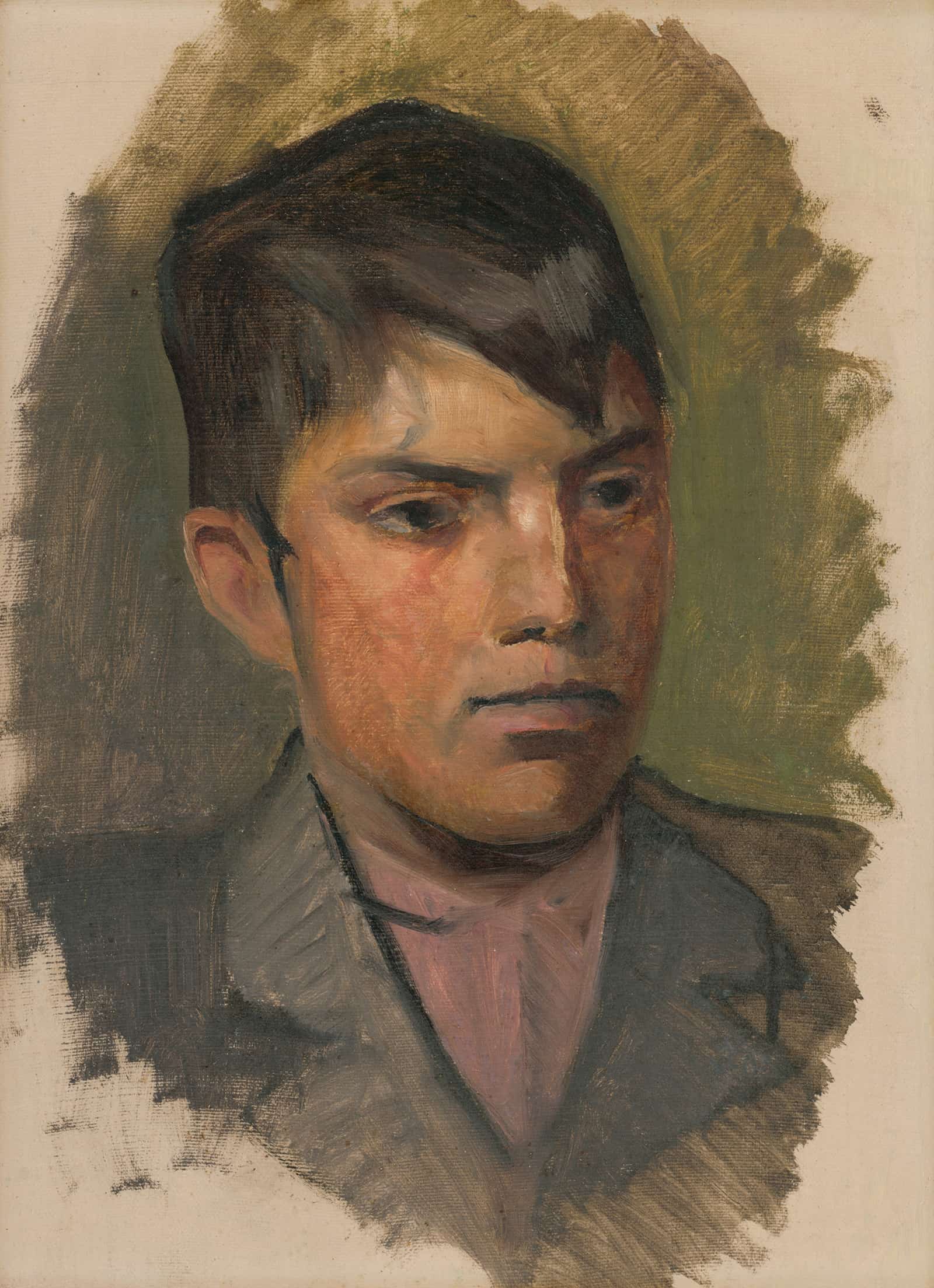 Head Study Of A Boy In A Pink Shirt   by Ladislav Mednyanszky