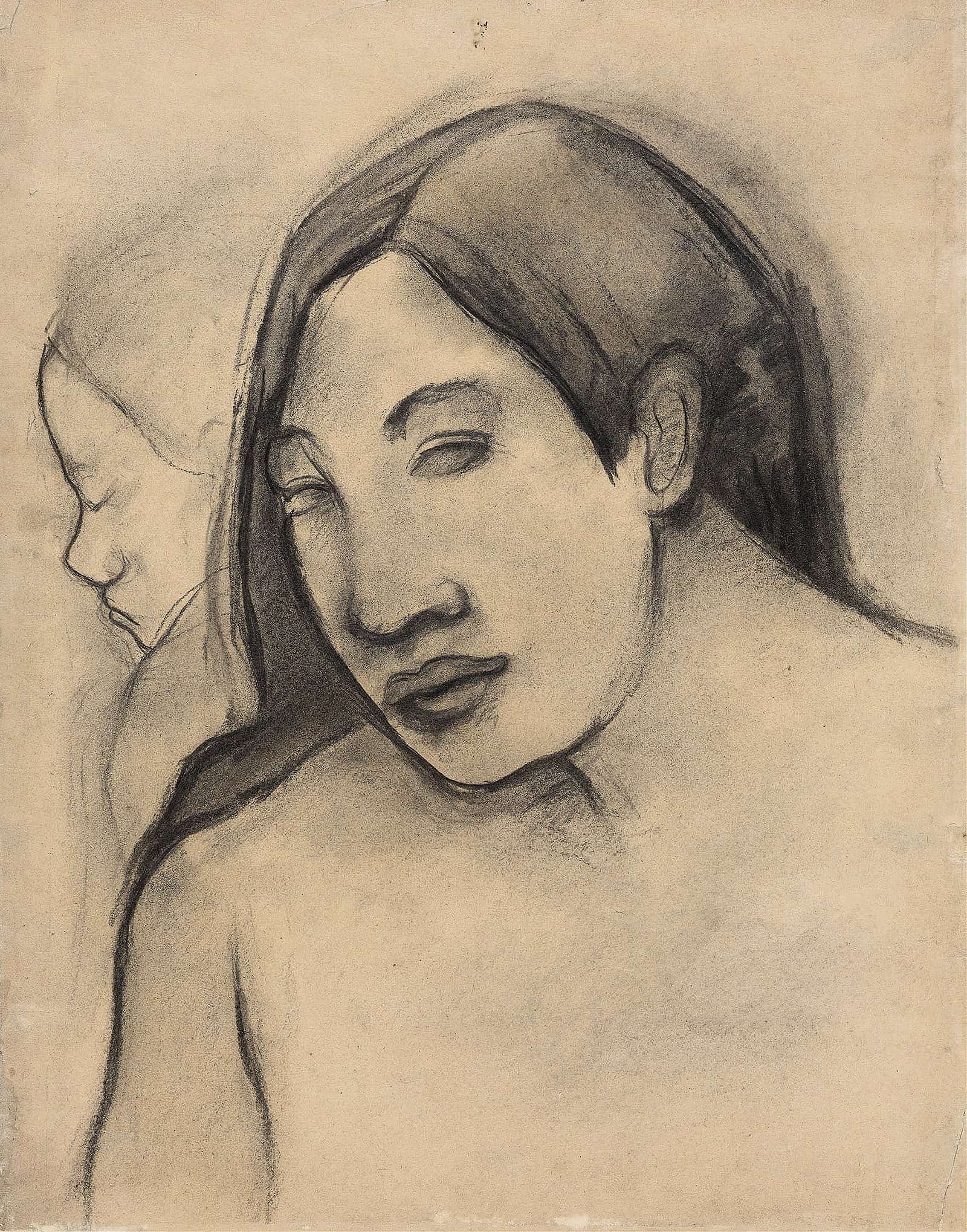 Heads Of Tahitian Women Frontal And Profile Views by Paul Gauguin