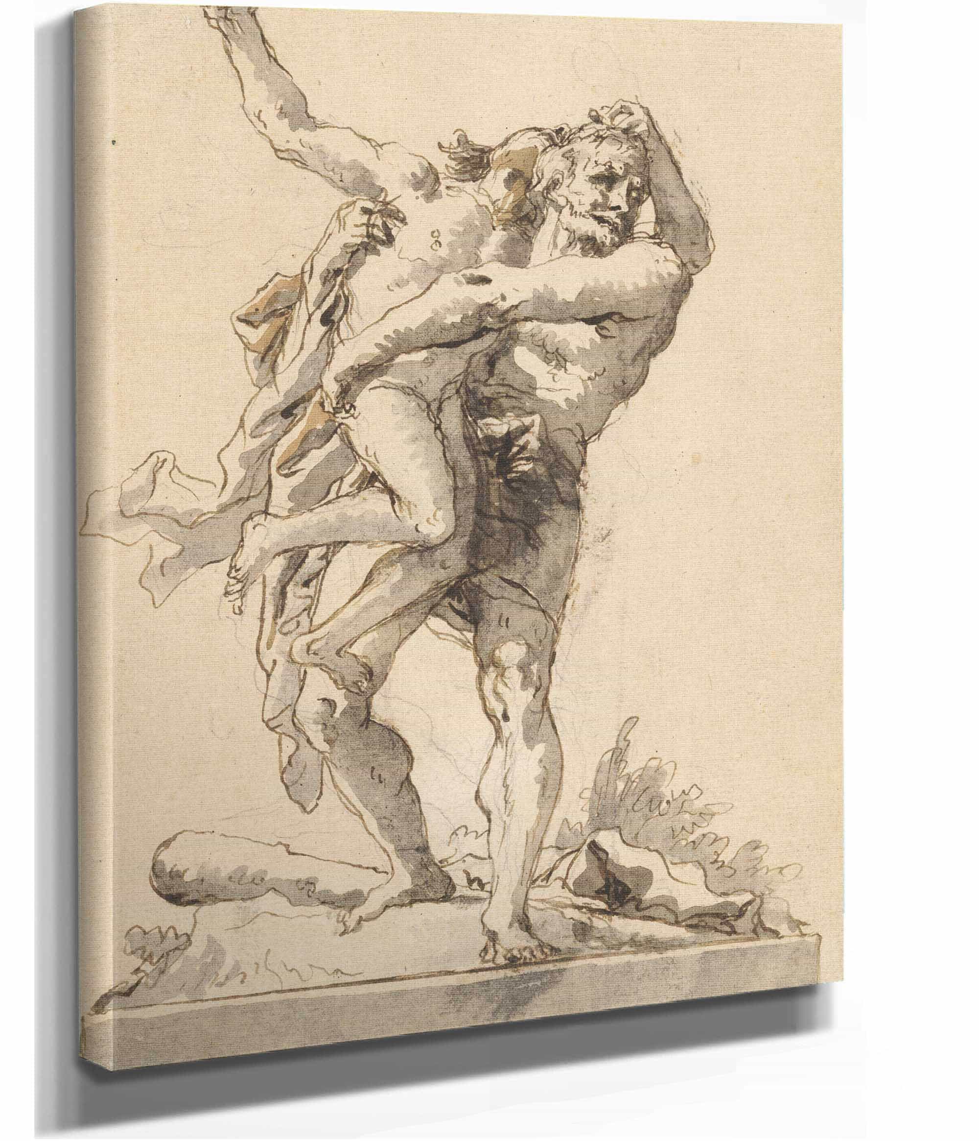 Hercules And Antaeus With A Base Below Late Th Century by Giovanni Domenico Tiepolo - Image 2