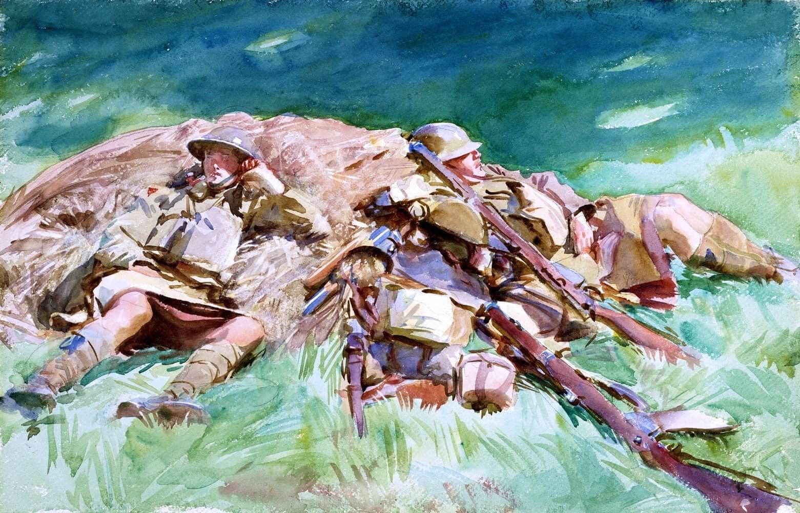 Highlanders Resting At The Front Painting John Singer Sargent Canvas Art - Image 5