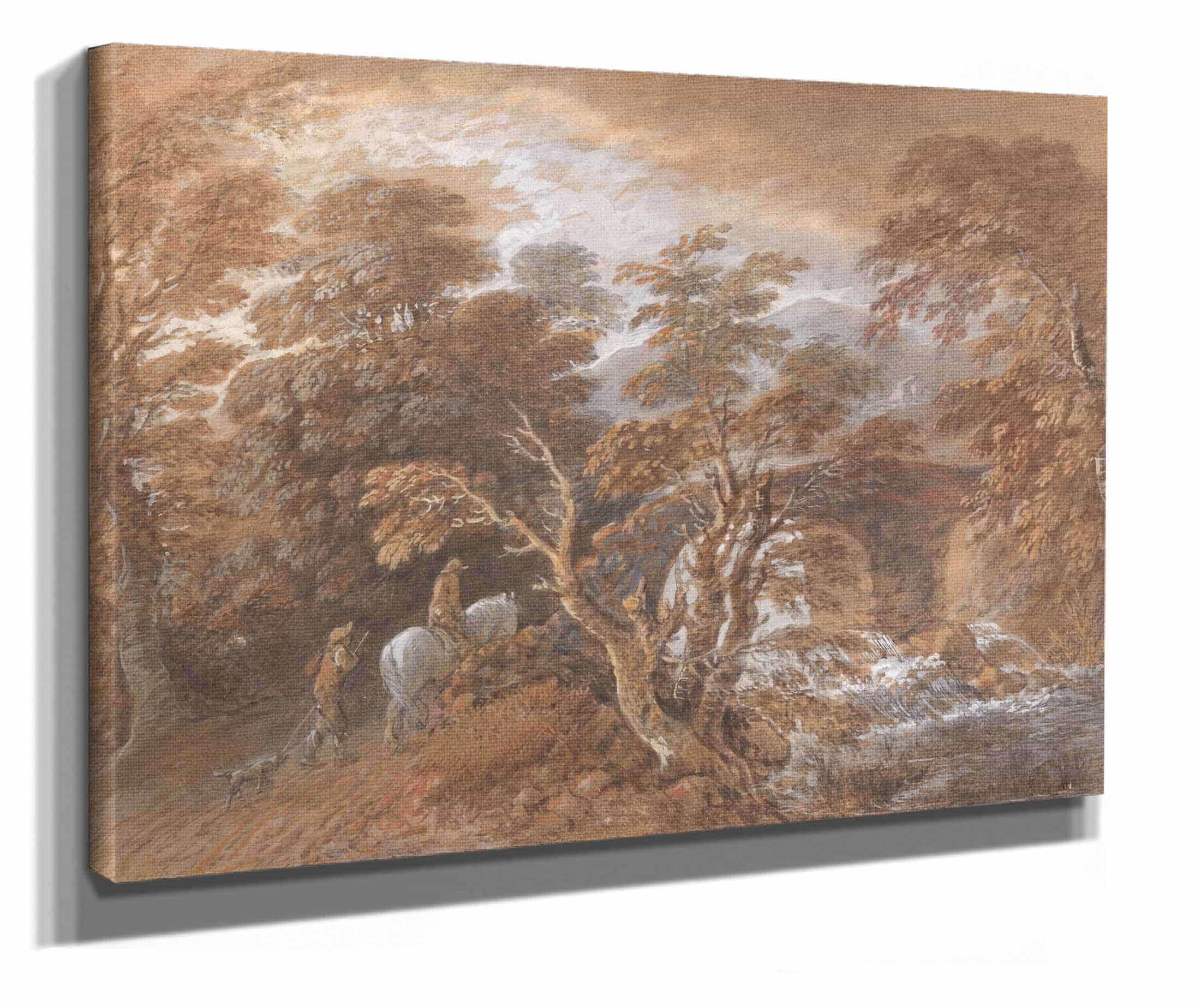 Hilly Landscape With Figures Approaching A Bridge by Thomas Gainsborough - Image 2