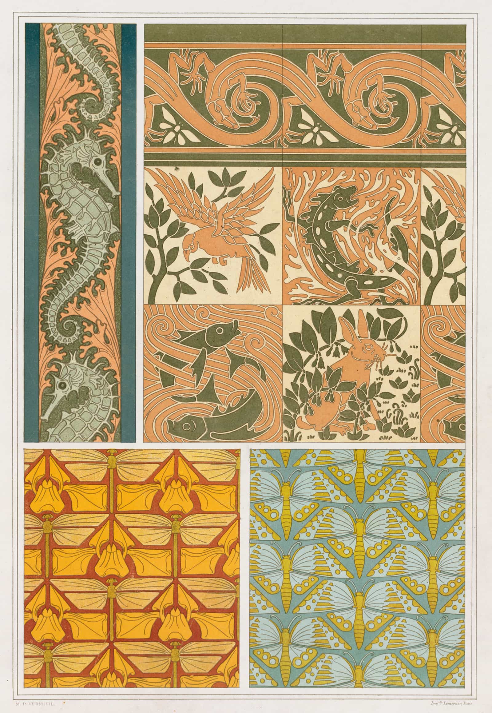 Hippocampes Et Algues Bordure Les Quatre Elements Carreaux Ceramiques Et Lezards Bordure by Maurice Pillard Verneuil