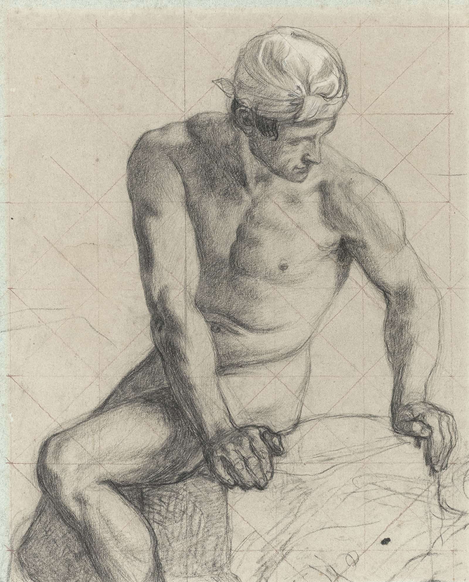 Homme Nu Assis Coiffe Dun Turban by Pierre Puvis De Chavannes