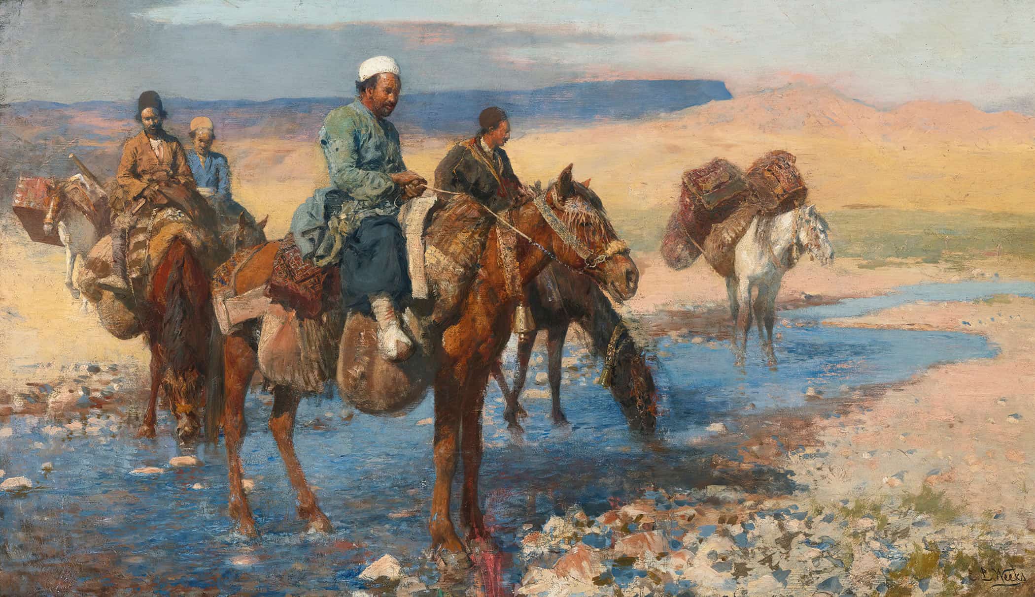 Horses At The Ford Persia by Edwin Lord Weeks - Image 2