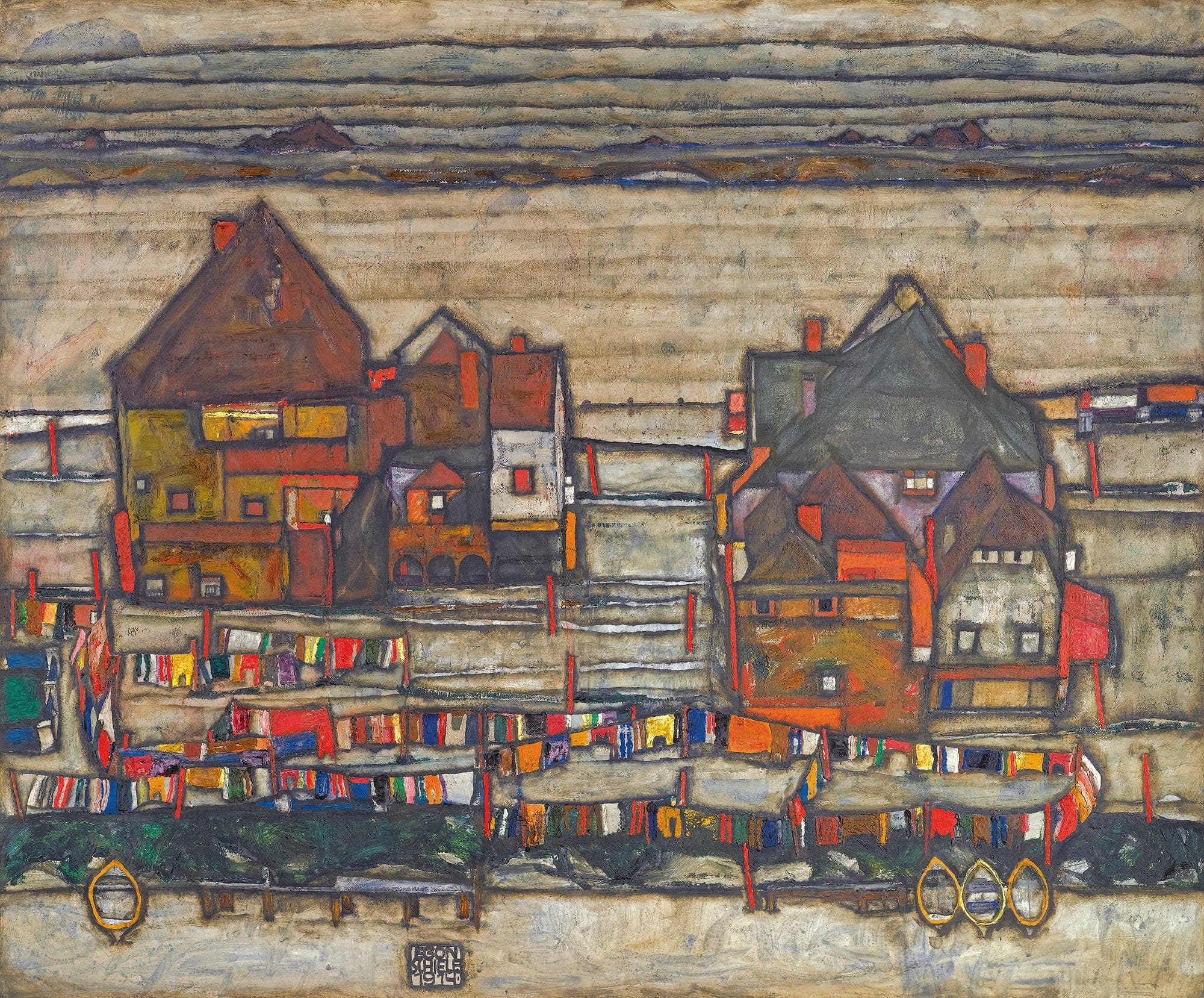 Houses With Laundry Suburb Ii by Egon Schiele - Image 2