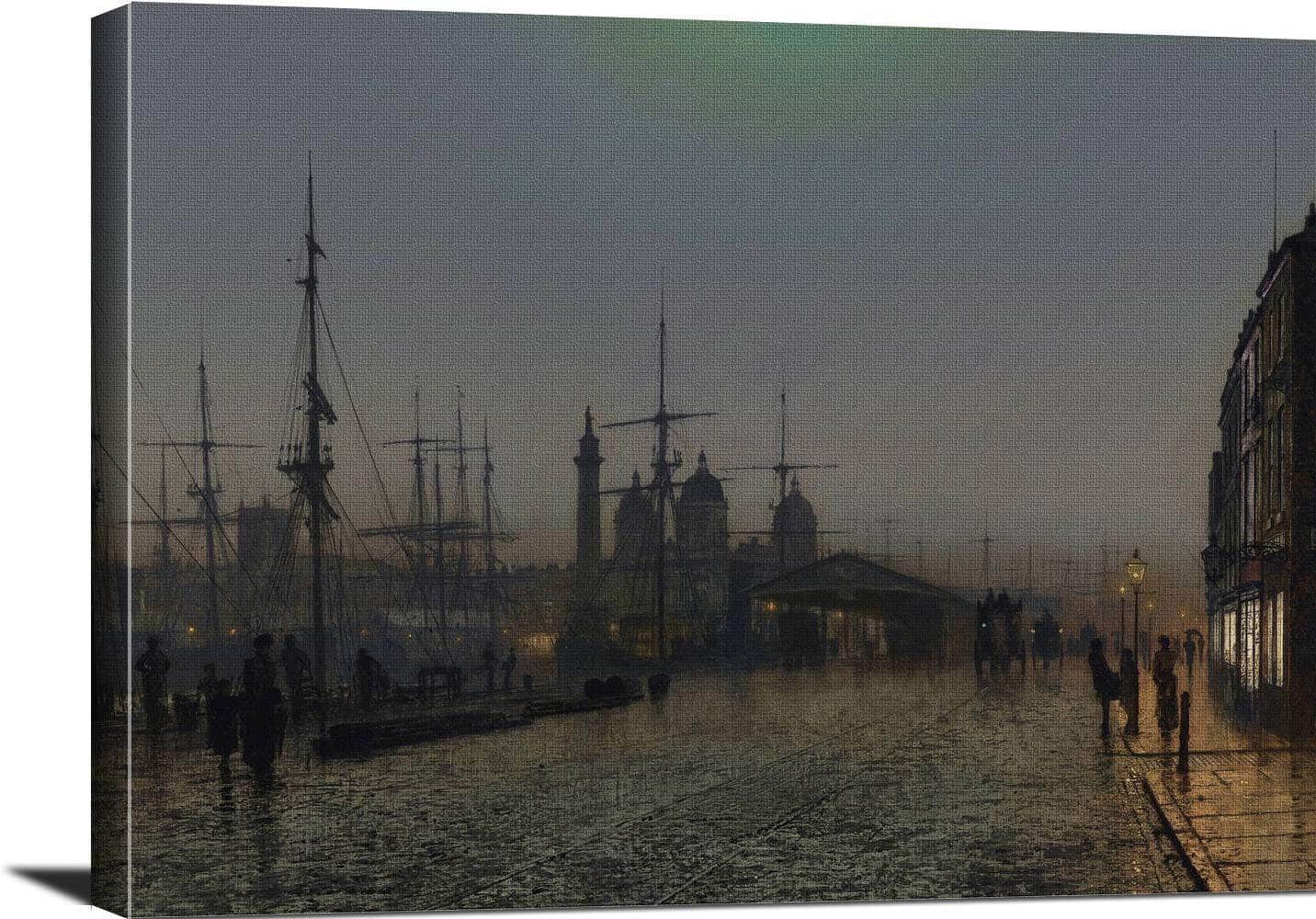 Hull Docks At Night Painting John Atkinson Grimshaw Canvas Art - Image 3