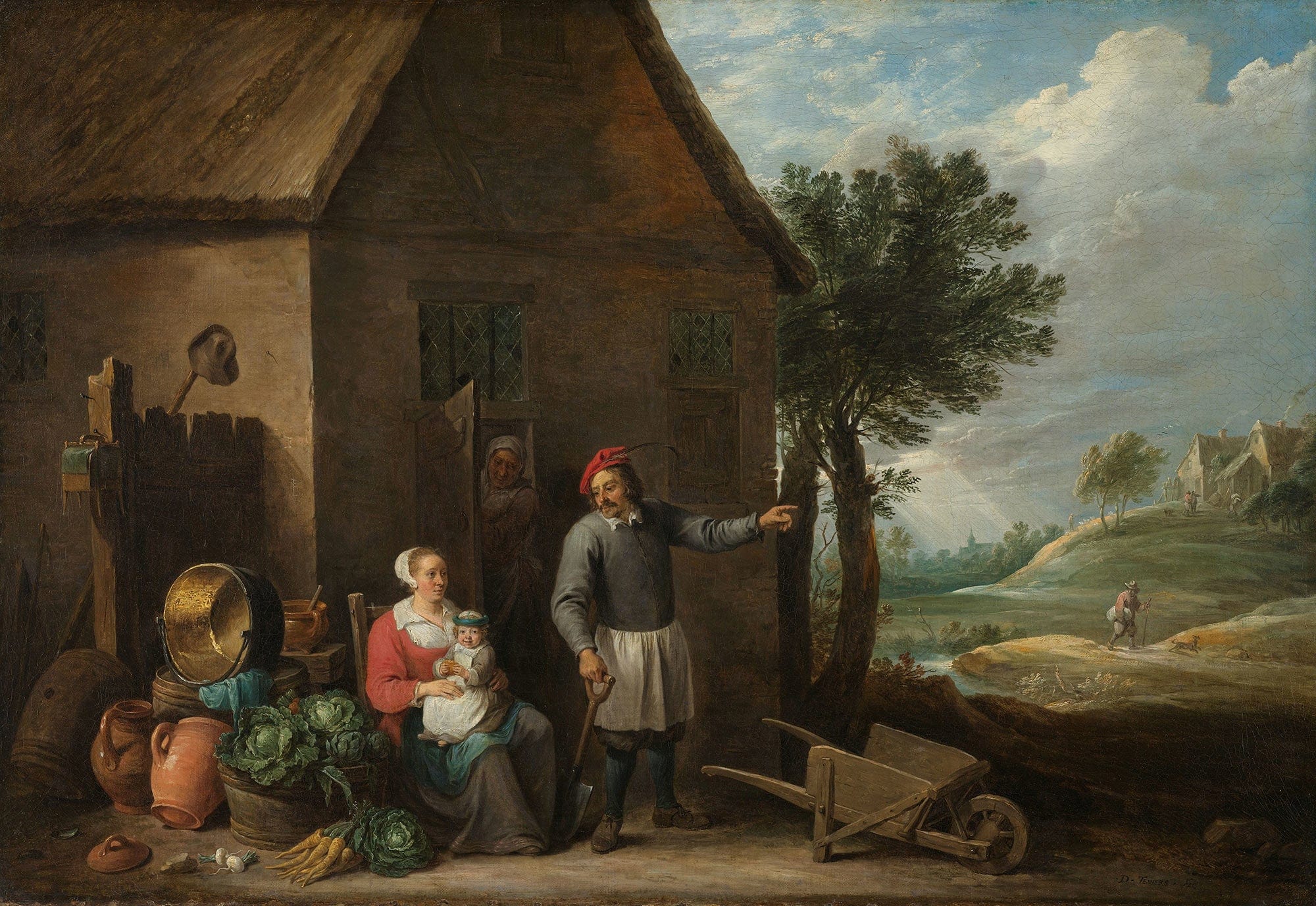 Husbandman At A Cottage Door With A Seated Woman And Child C by David Teniers The Younger - Image 2