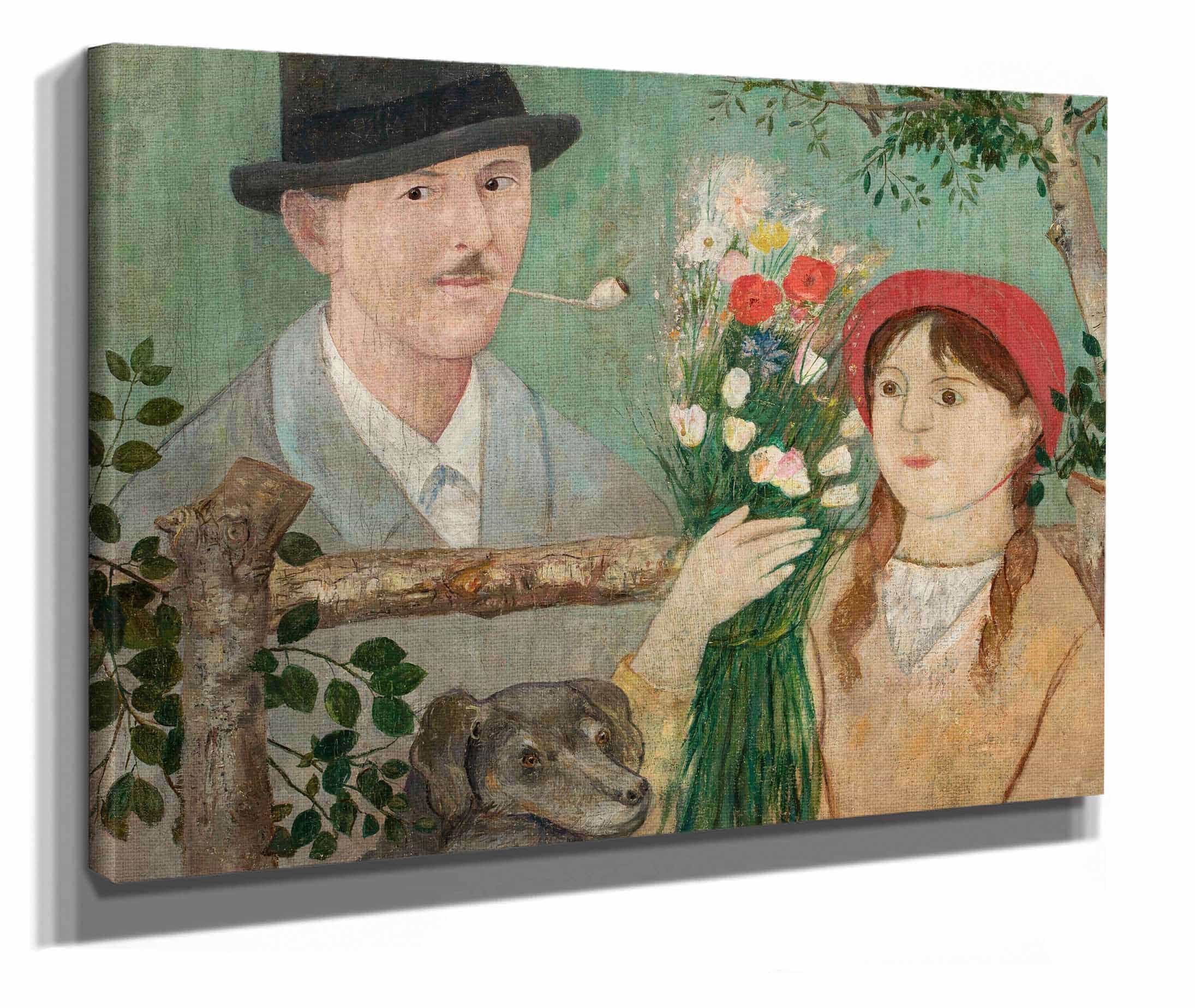 Idyll Beside A Fence Self Portrait Girl With Flowers And Dog by Tadeusz Makowski - Image 2