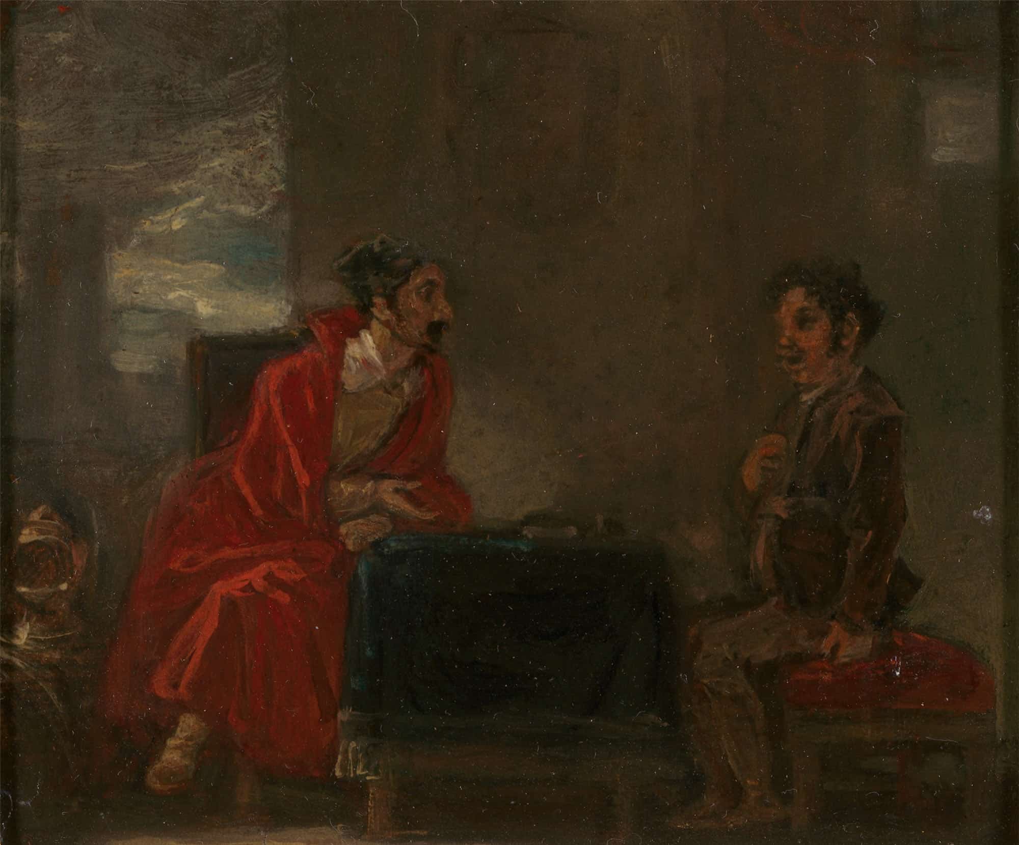 Illustration For Don Quixote Two Figures At A Table by Robert Smirke
