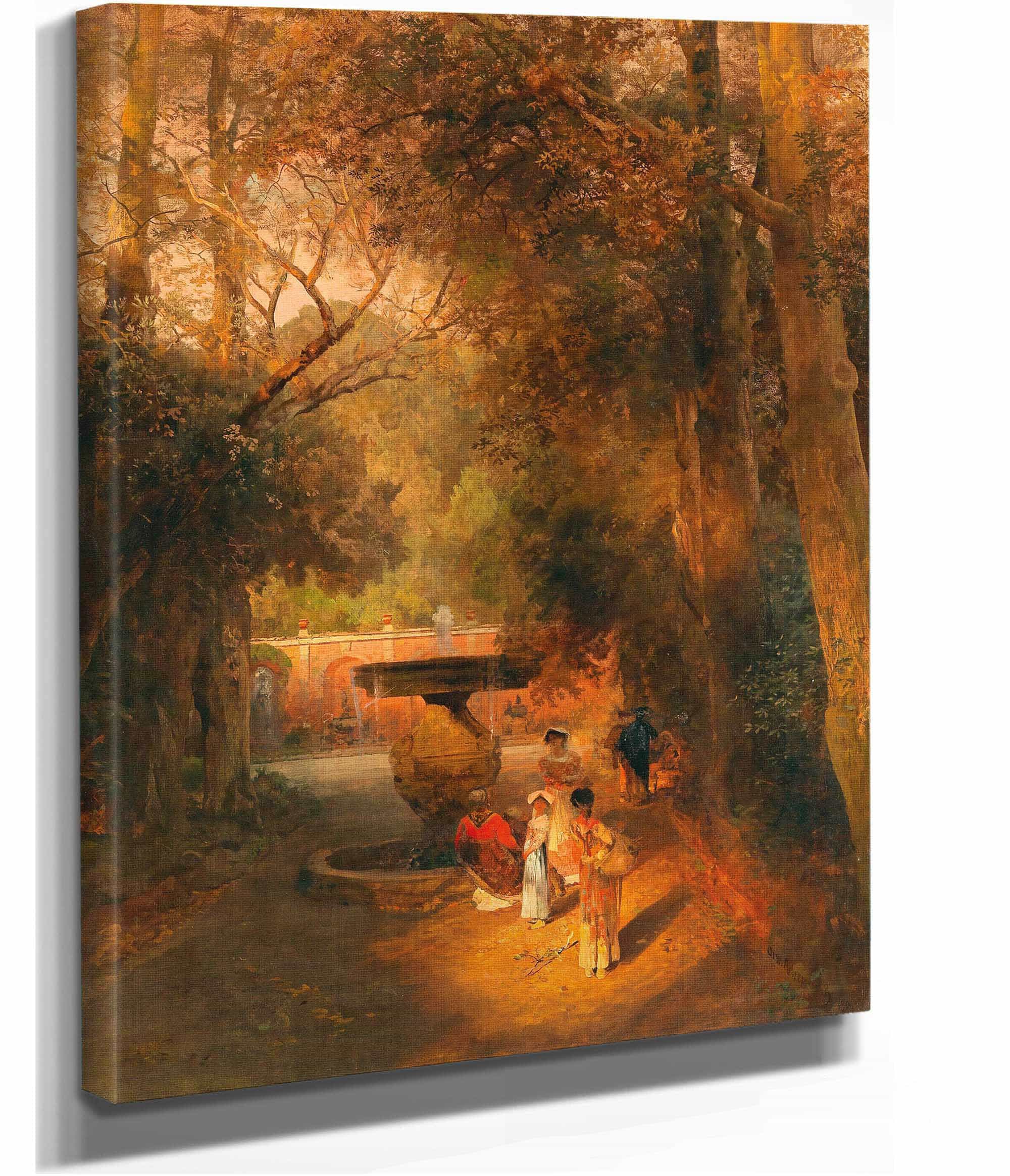 In The Park By The Fountain Of Villa Torlonia In Frascati Near Rome by Oswald Achenbach - Image 2