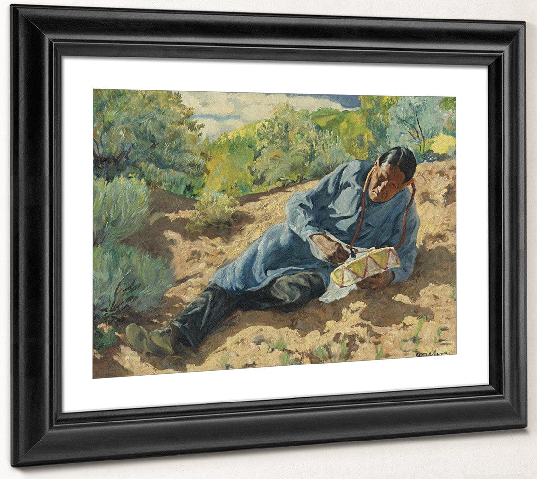 Indian Playing A Drum By Walter Ufer - Image 4