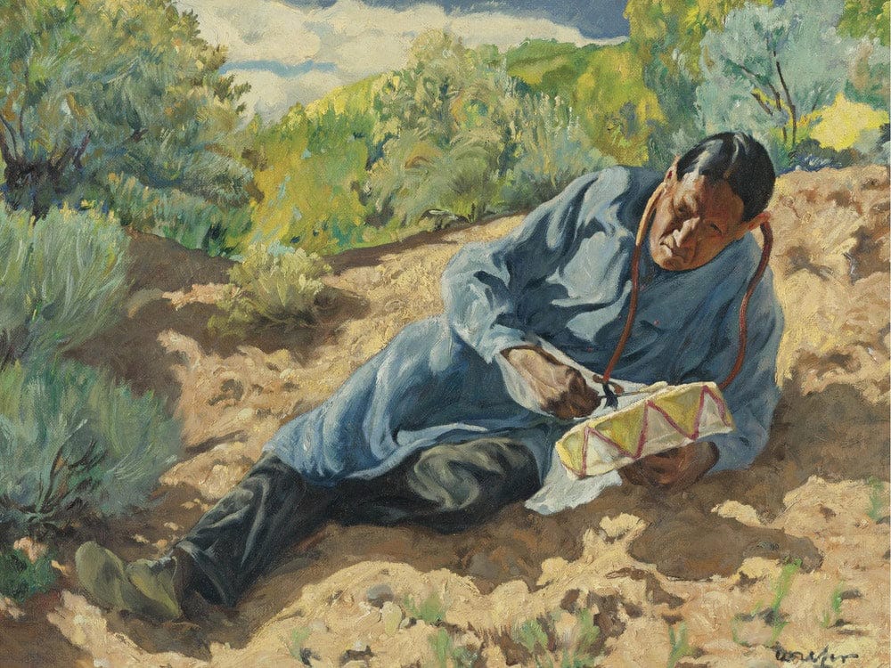 Indian Playing A Drum By Walter Ufer - Image 7