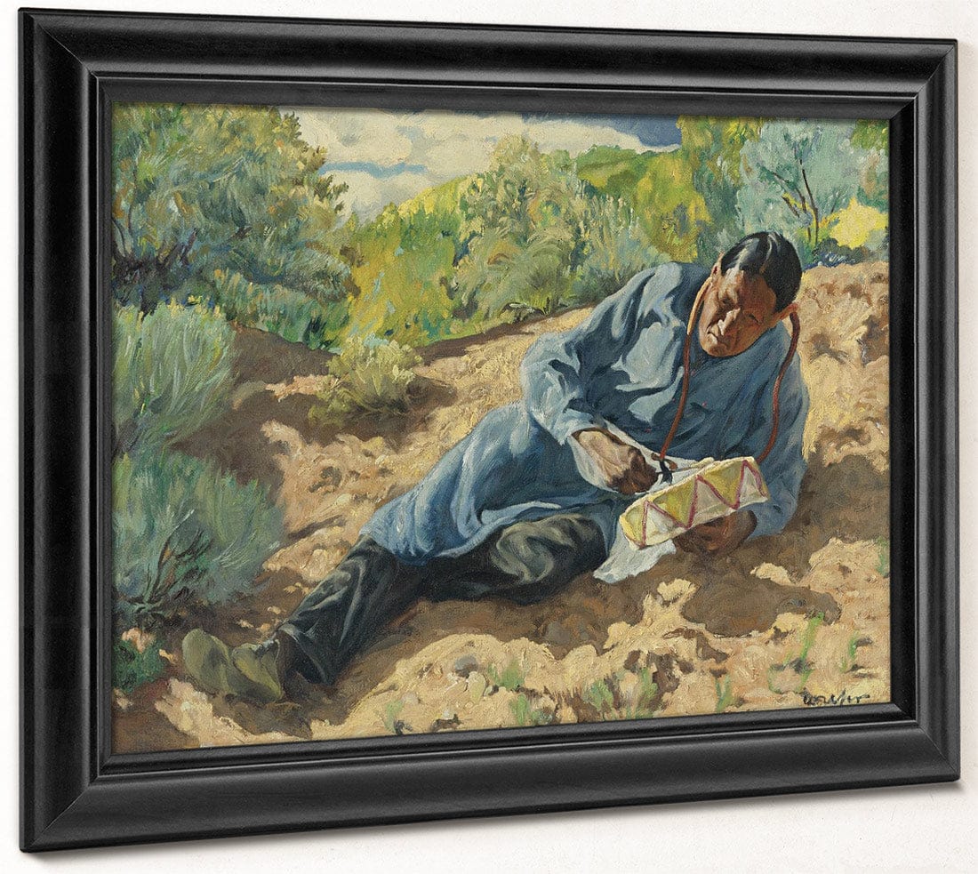 Indian Playing A Drum By Walter Ufer - Image 8