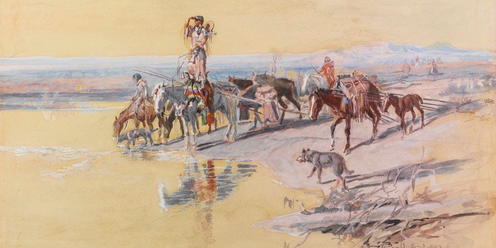 Indians Traveling On Travois By Charles Marion Russell - Image 2