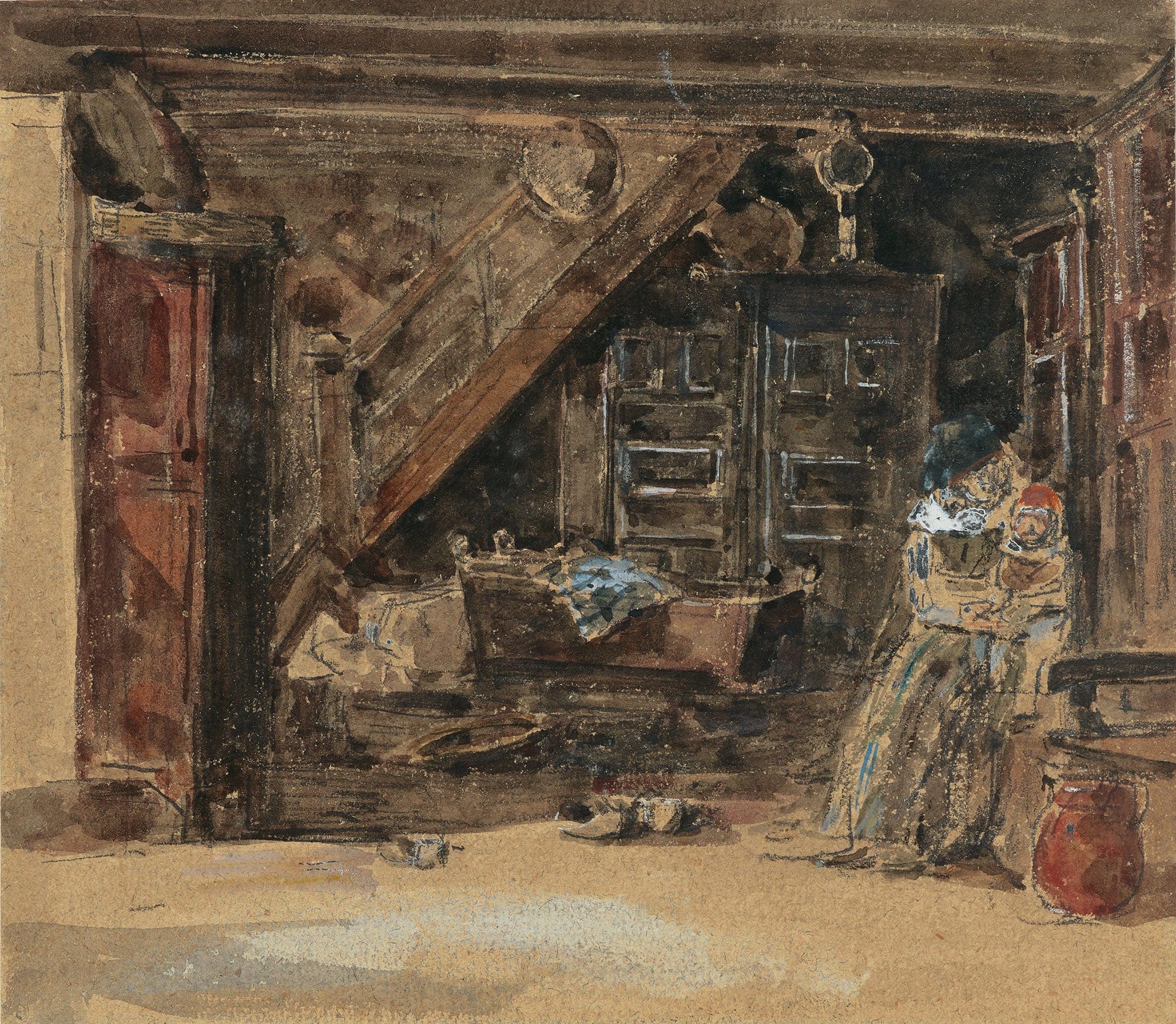 Interieur Breton Aquarelle by Eugene Boudin - Image 2