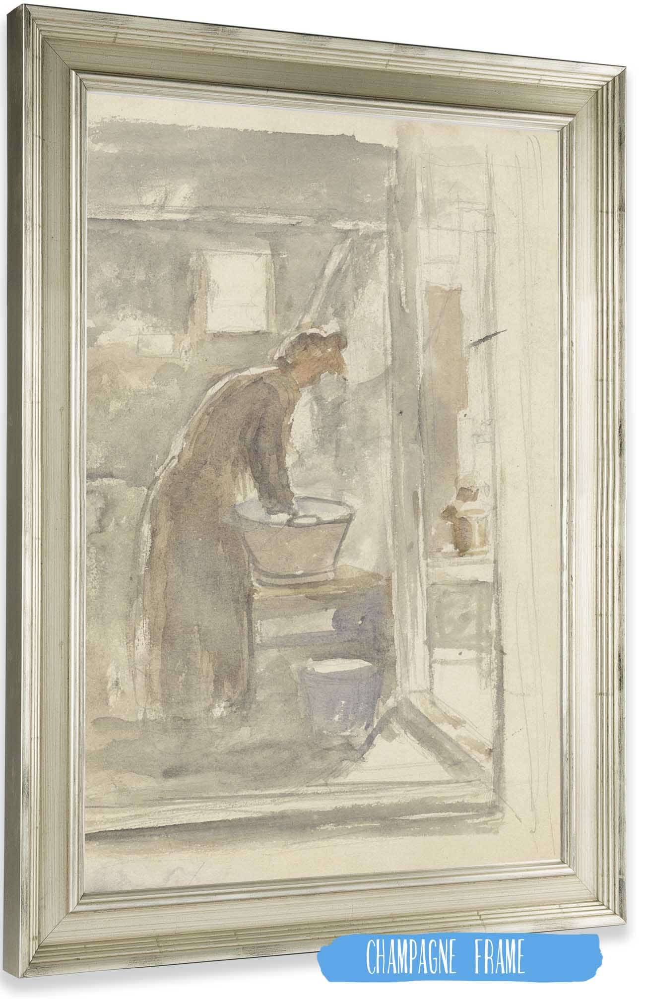 Interieur Met Vrouw Aan De Wastobbe by Jozef Israels