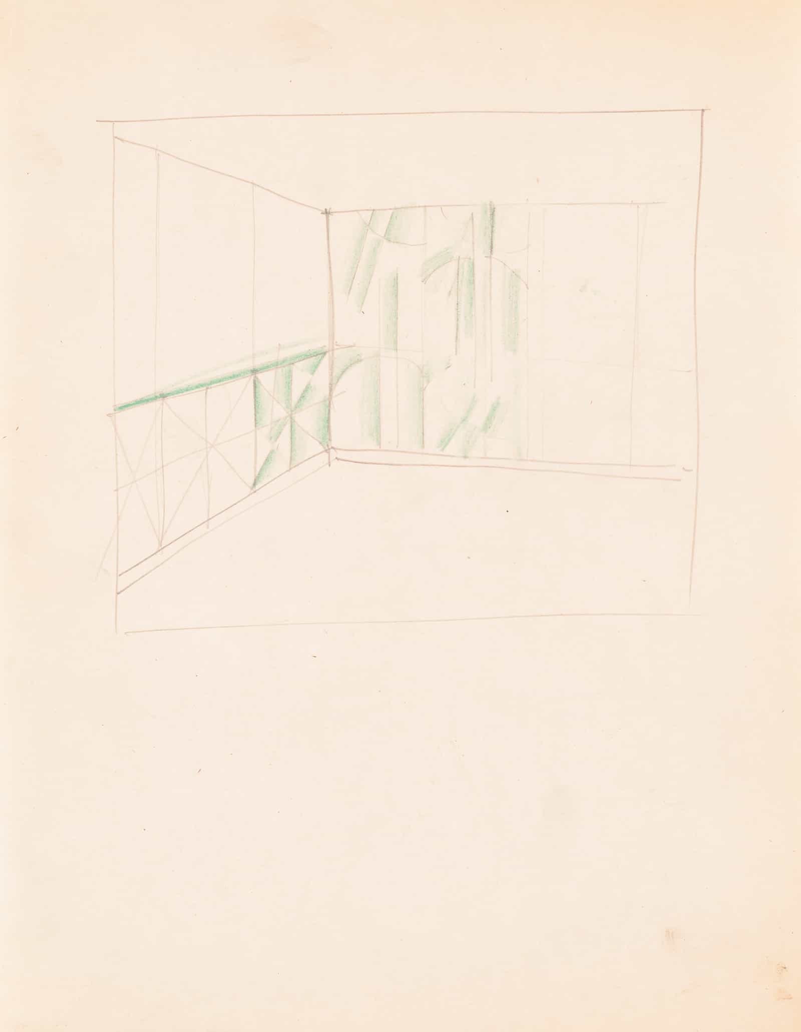 Interior Design Drawings For Unidentified Rooms Sketch With Green Panels by Winold Reiss