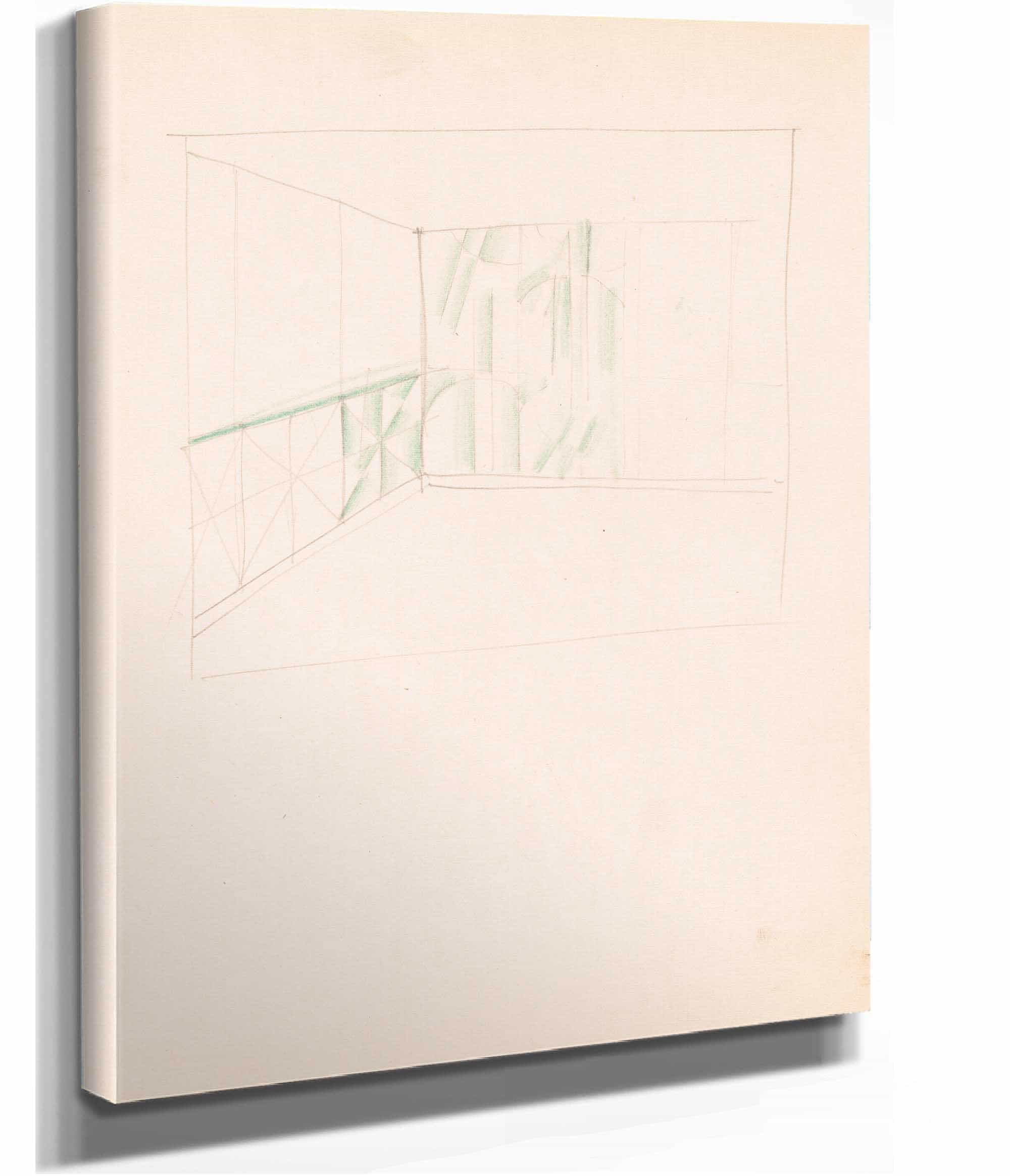 Interior Design Drawings For Unidentified Rooms Sketch With Green Panels by Winold Reiss - Image 2