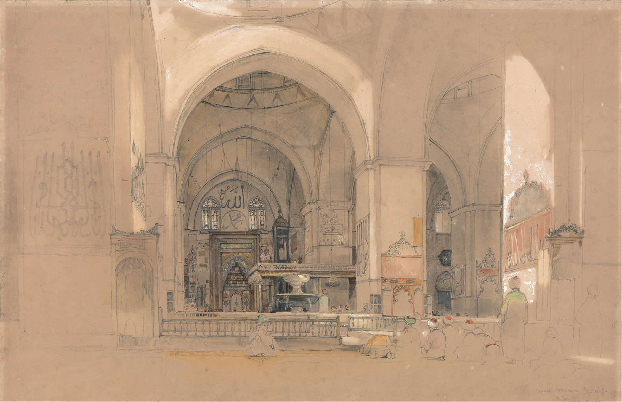 Interior Of The Great Mosque Ulucami Bursa Turkey by John Frederick Lewis - Image 2