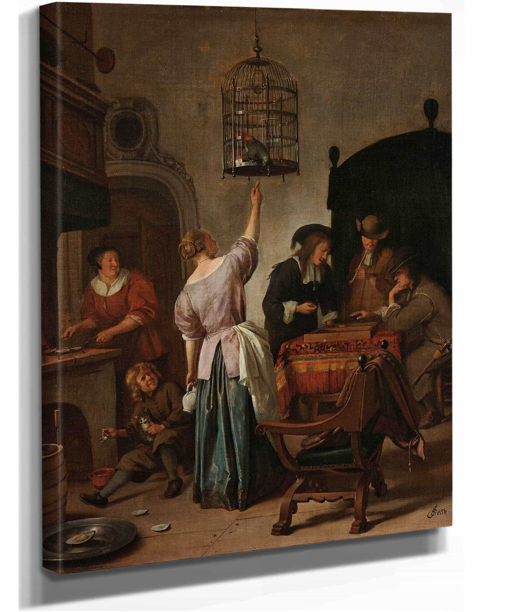 Interior With A Woman Feeding A Parrot Known As The Parrot Cage C by Jan Steen - Image 2