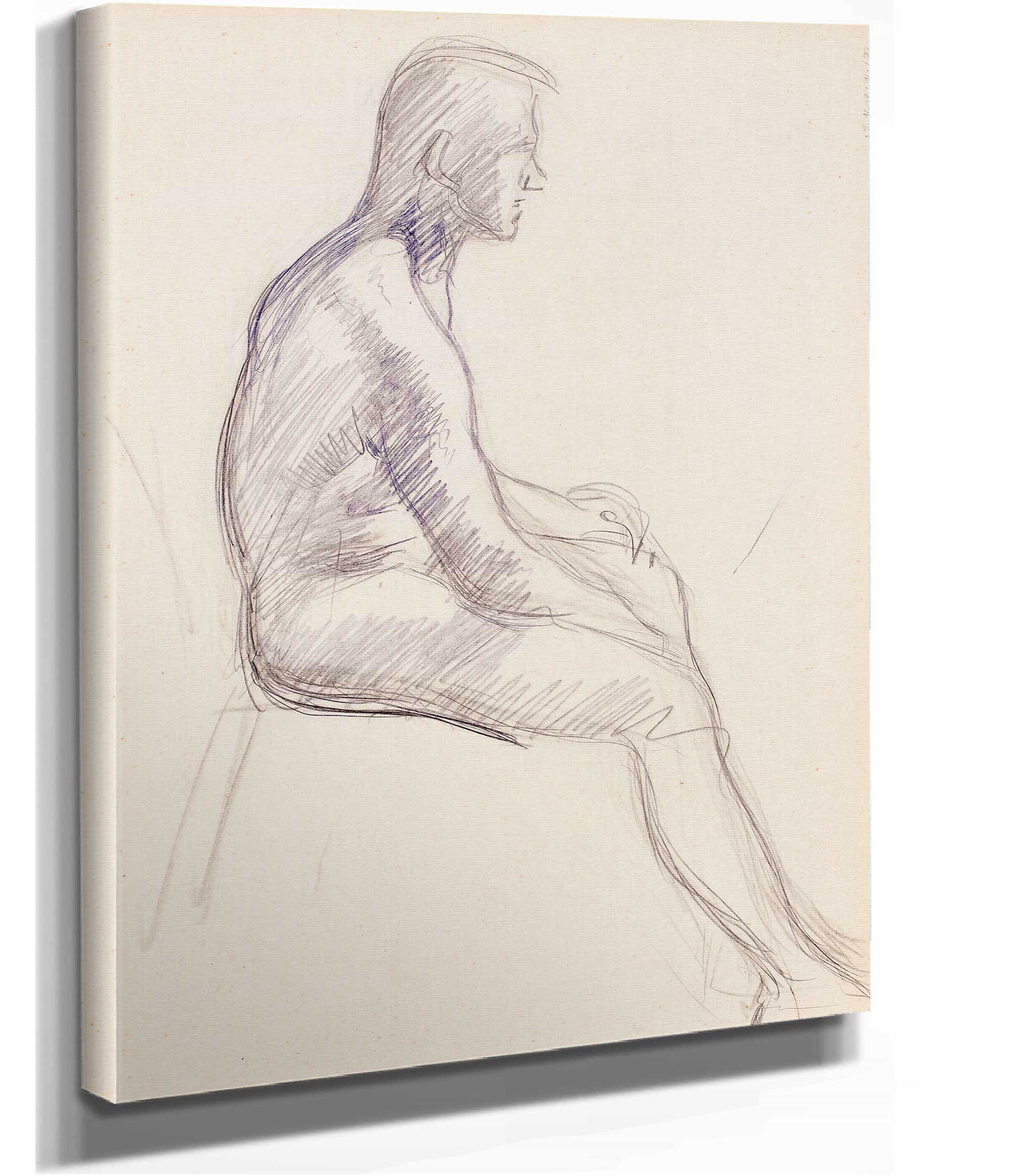 Istuva Alaston Mies Luonnos by Magnus Enckell - Image 5