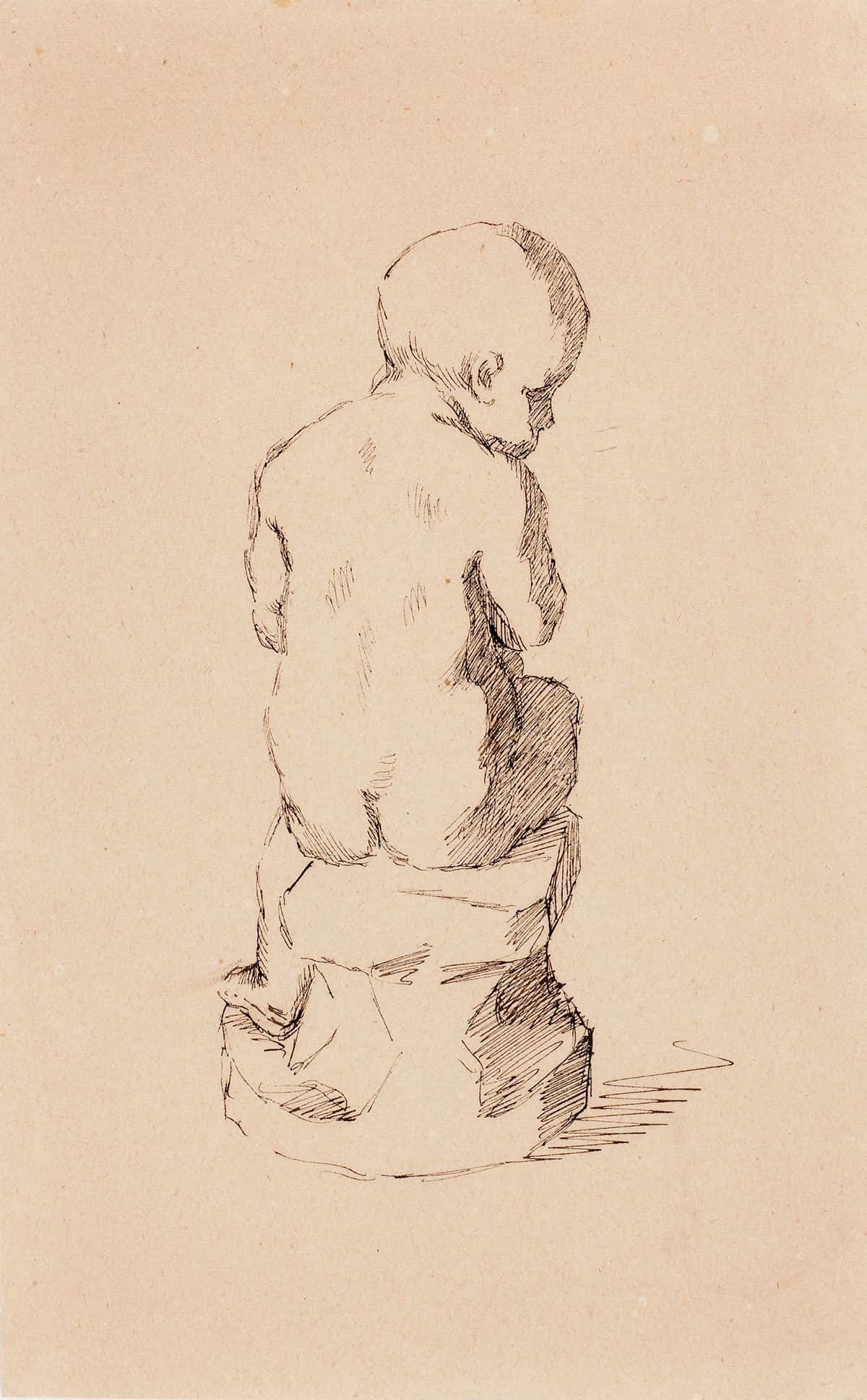 Istuva Pieni Poika Veistos Takaapain  by Helene Schjerfbeck - Image 3