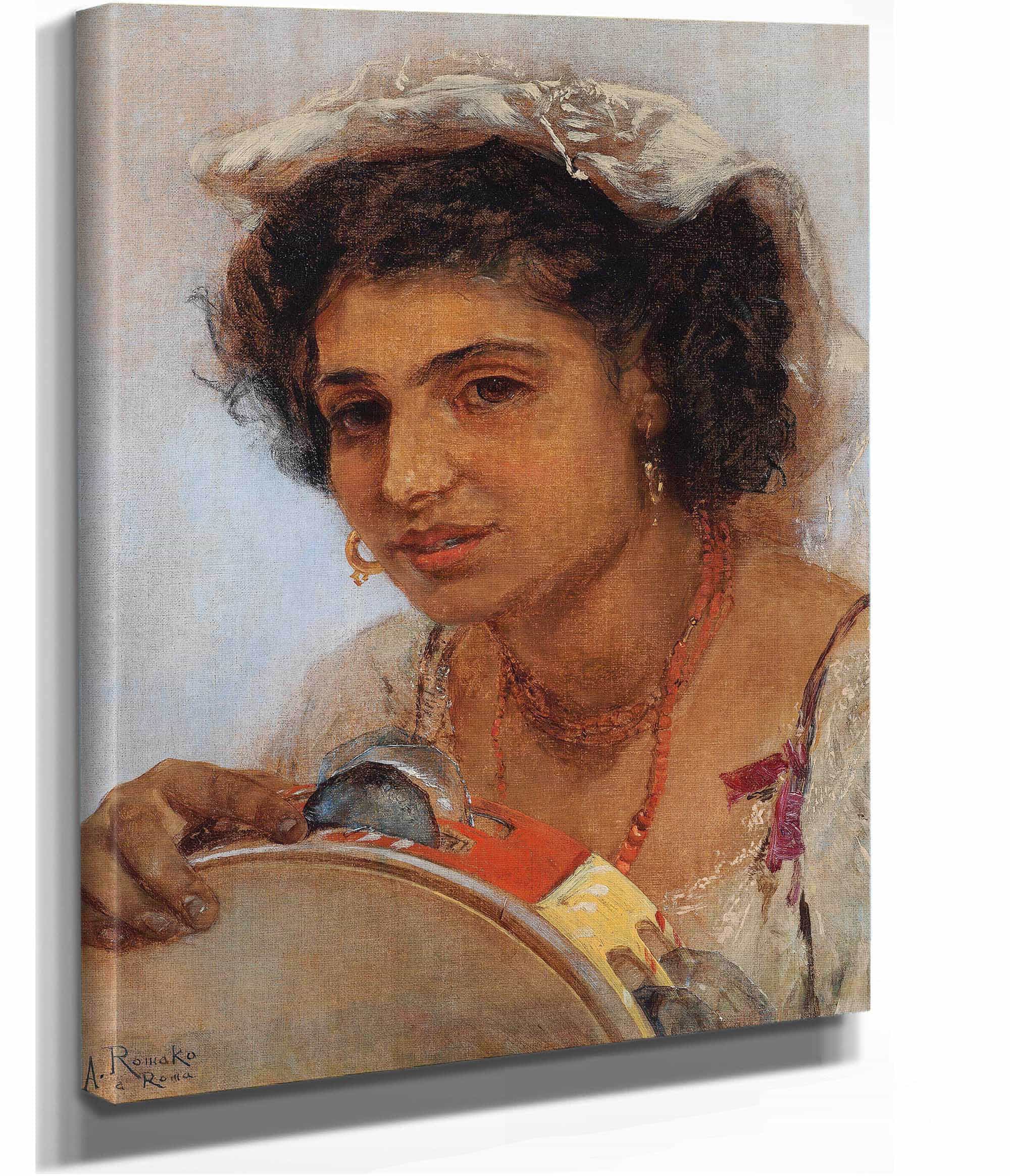 Italienisches Madchen Mit Kopftuch Und Tamburin by Anton Romako - Image 2