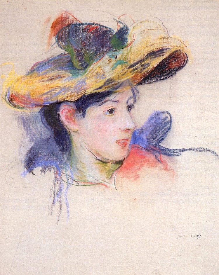 Jeanne Pontillon Wearing A Hat 1893 Pastel By Berthe Morisot - Image 6