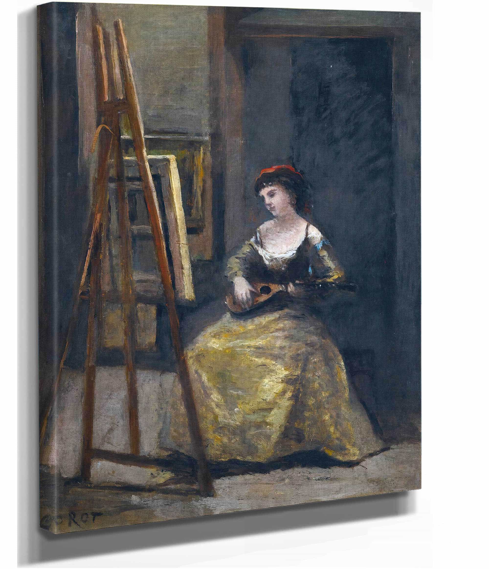 Jeune Femme Jouant De La Mandoline by Jean Baptiste Camille Corot - Image 2