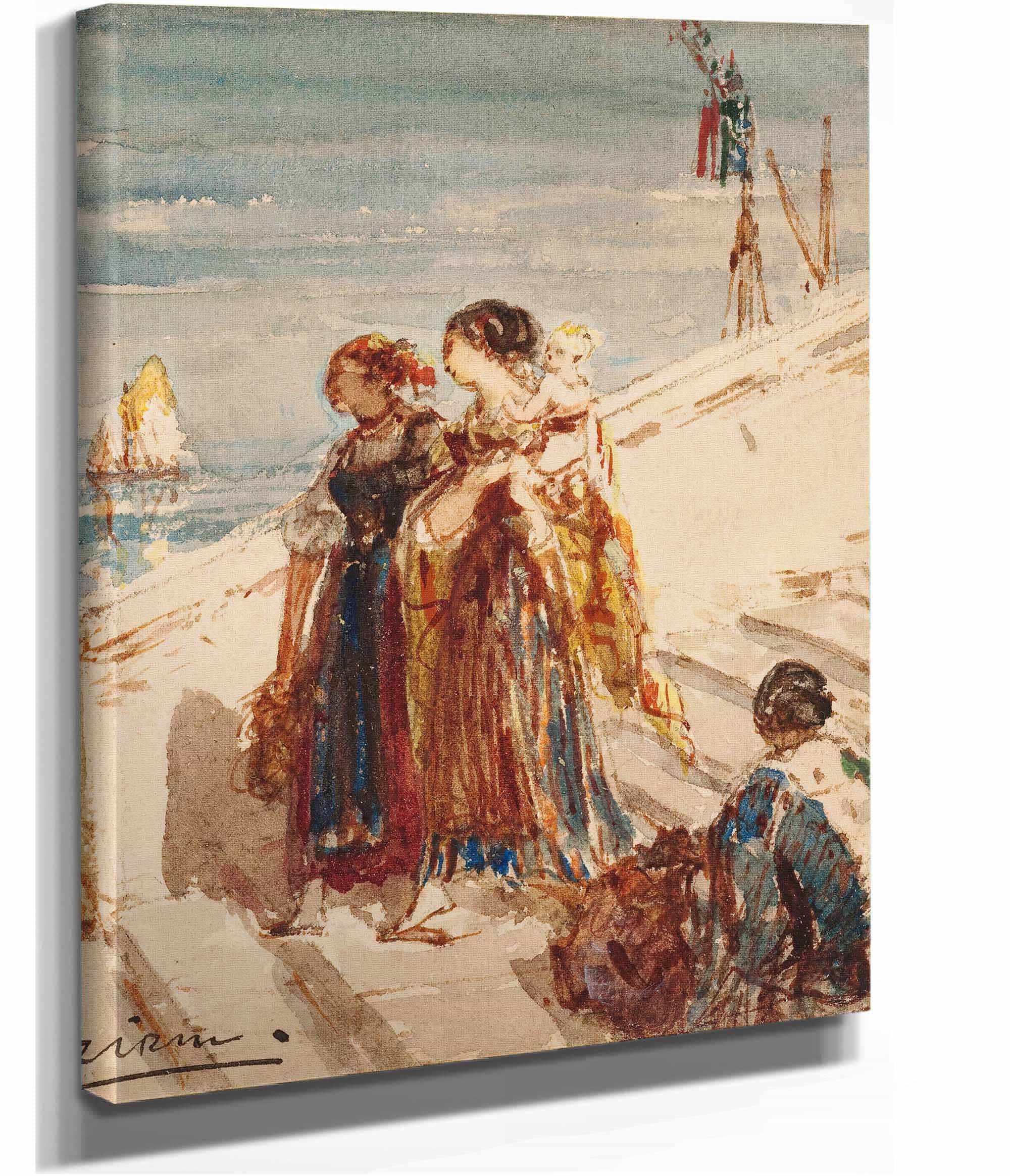 Jeunes Femmes Sur Le Pont De La Paille A Venise by Felix Ziem - Image 2