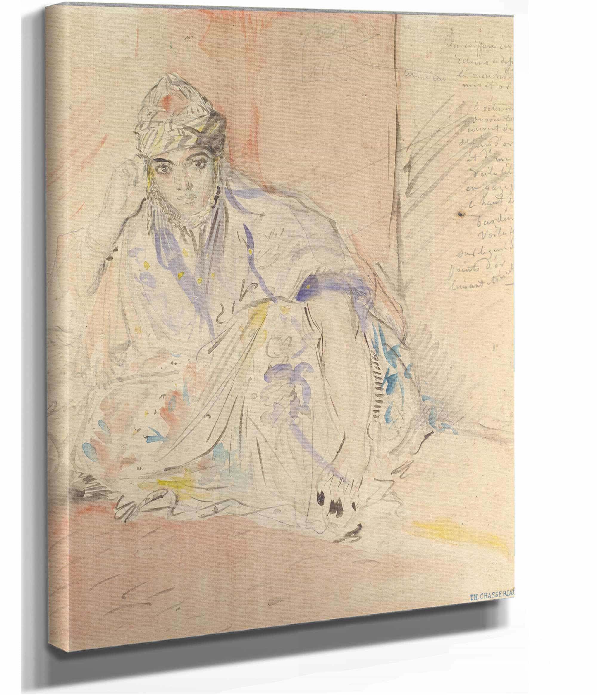 Jewish Woman Of Algiers Seated On The Ground by Theodore Chasseriau - Image 2