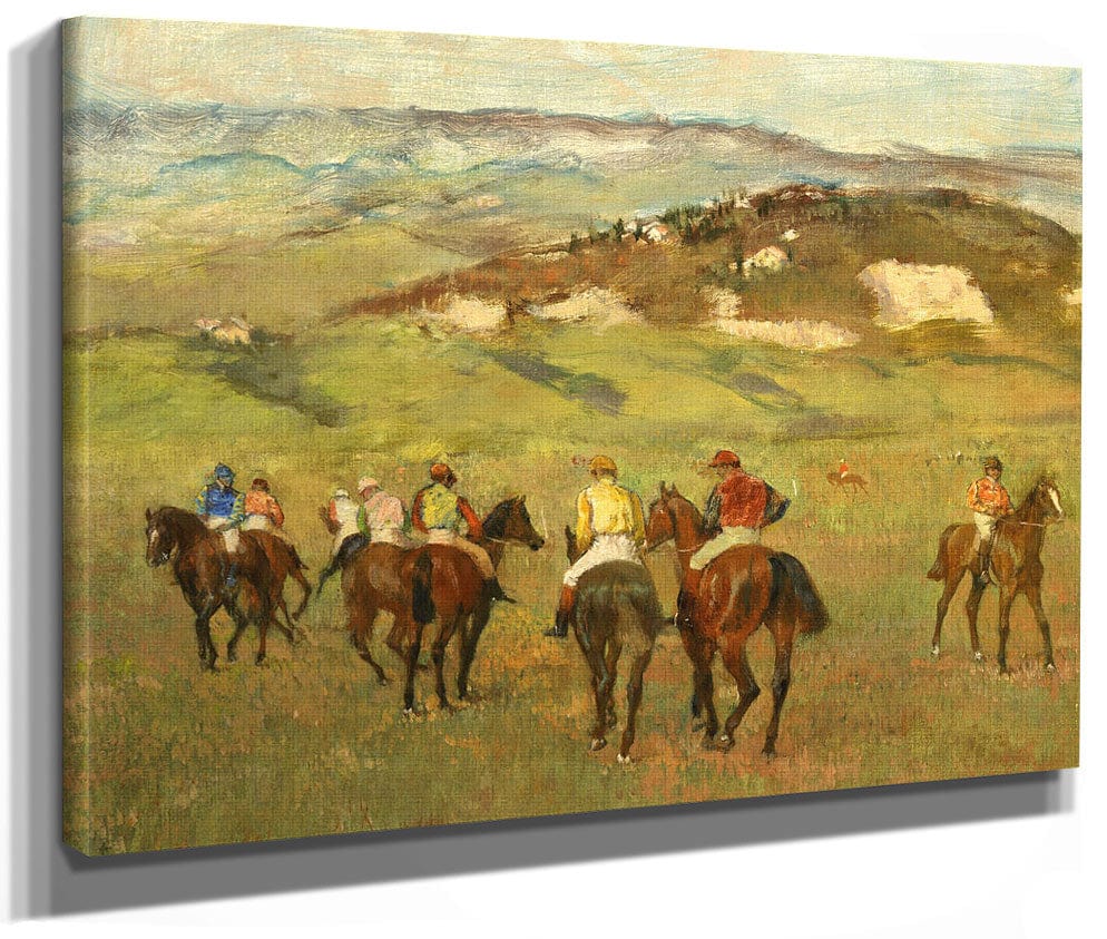 Jockeys On Horseback Before Distant Hills By Edgar Degas